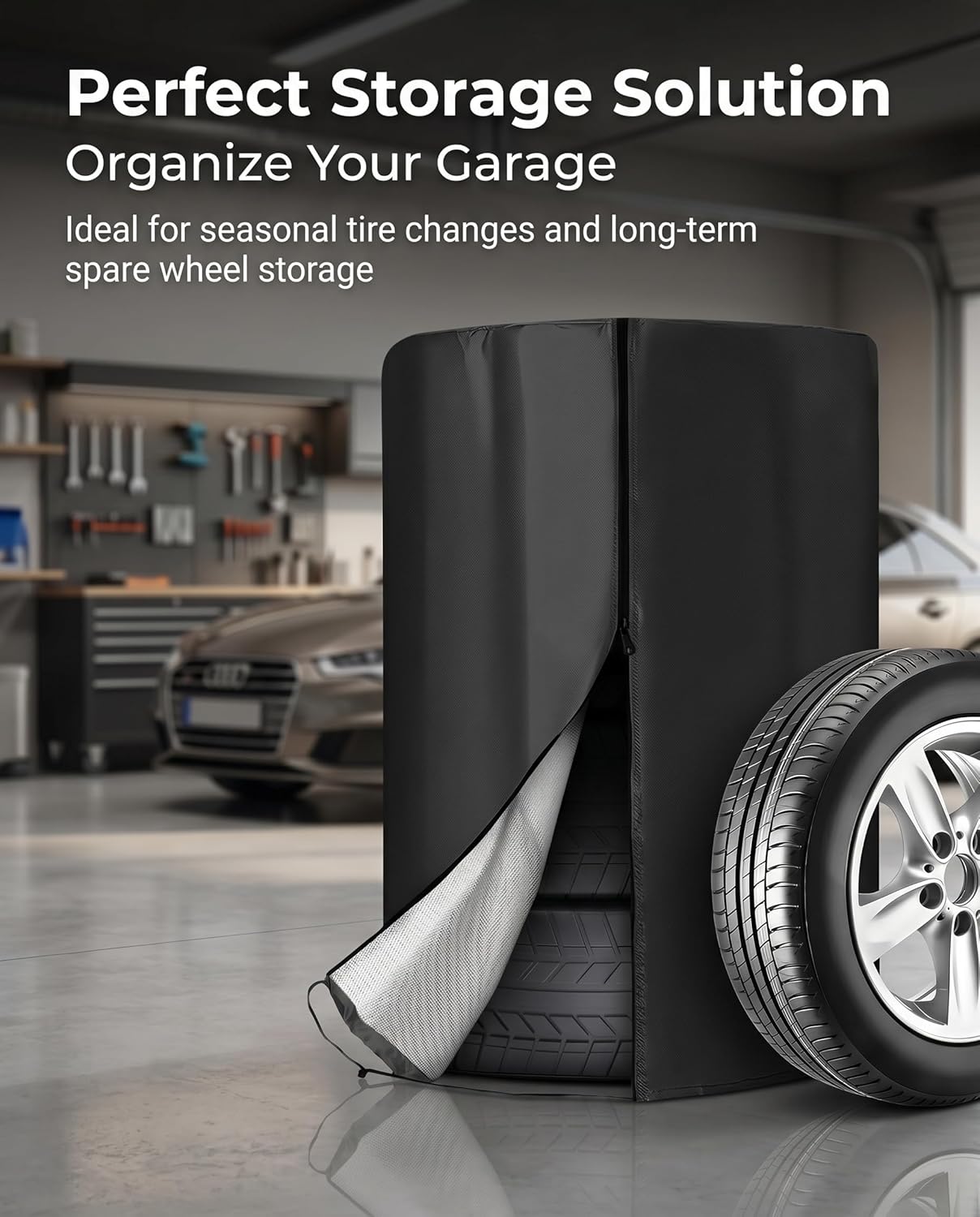 Tire Cover, Tire Storage Bag, Heavy-Duty 600D Oxford Tire Covers, Waterproof UV Resistant Tire Storage Bags with Zipper & Drawstring, Fits Tires Up to 33" for SUV Vans Sedans