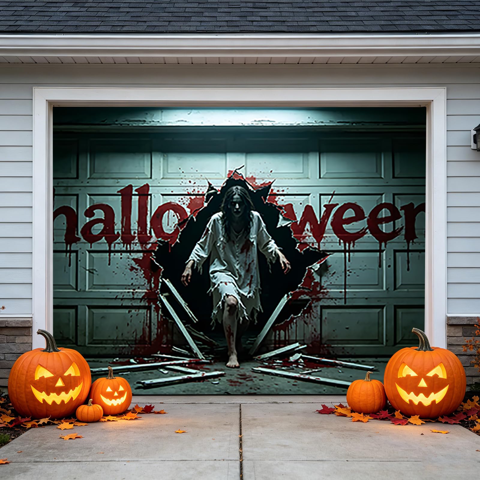 zombie 2,4 × 2,1 m, baner na drzwi garażowe na Halloween dekoracja