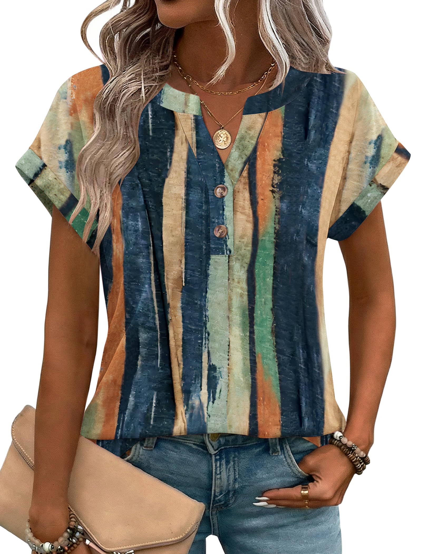 Zeagoo Women Tops Summer Short Sleeve T Shirts V Neck Dressy Casual Work Blouses Fashion Boho Clothes S-3XL