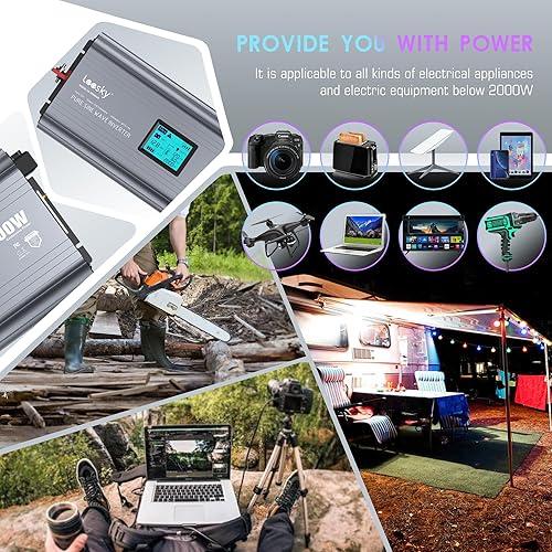 Miniatura 9 de LEESKY Inversor de corriente de onda sinusoidal pura de 1000 W, convertidor de 12 V CC a 120 V CA con control remoto LCD, fusibles certificados por