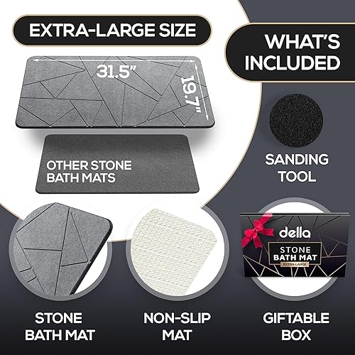 Miniatura 2 de della Alfombra de Baño de Piedra Premium - Lujosa Alfombrilla de Diatomita de Secado Rápido para Piso de Baño - Moderna Alfombrilla de Ducha de