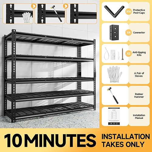Miniatura 7 de Estantes de almacenamiento de 5 niveles, 60 pulgadas de ancho x 20 pulgadas de profundidad x 72 pulgadas de alto, estantes de almacenamiento de