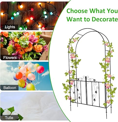 Miniatura 7 de Arco de jardín al aire libre, gótico, 8 pies 4 pulgadas de alto x 4 pies 7 pulgadas de ancho, enrejado de metal, decoración de escalada, arco de