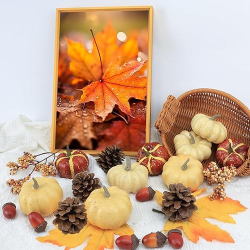 Miniatura 6 de 23 calabazas falsas para decoración de Acción de Gracias, calabazas de plástico con bellotas, hojas de arce, piñas, bayas, mini calabaza artificial,