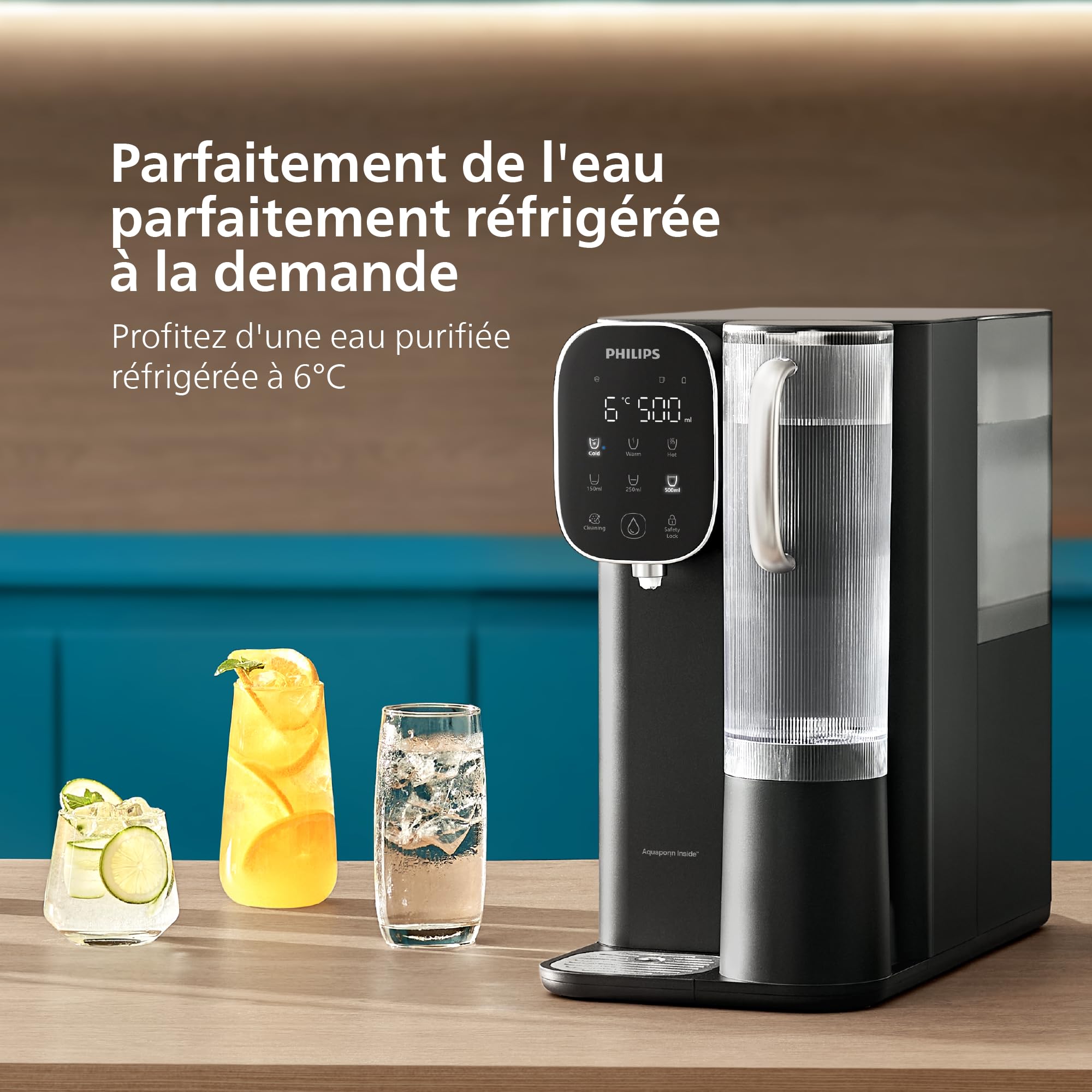 Philips Water Distributeur d’Eau à Osmose Inverse 6500: Eau Chaude/Froide filtrée en Secondes, RO 6-en-1 préservant Les minéraux, >110 contaminants réduits, Ratio 3:1, UV-C, sans Installation, 2000 L
