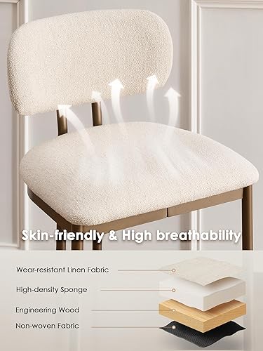 Miniatura 4 de Juego de 2 taburetes de mostrador de 26 pulgadas, modernos taburetes de bar de lino con respaldo curvo, taburetes tapizados de altura de mostrador