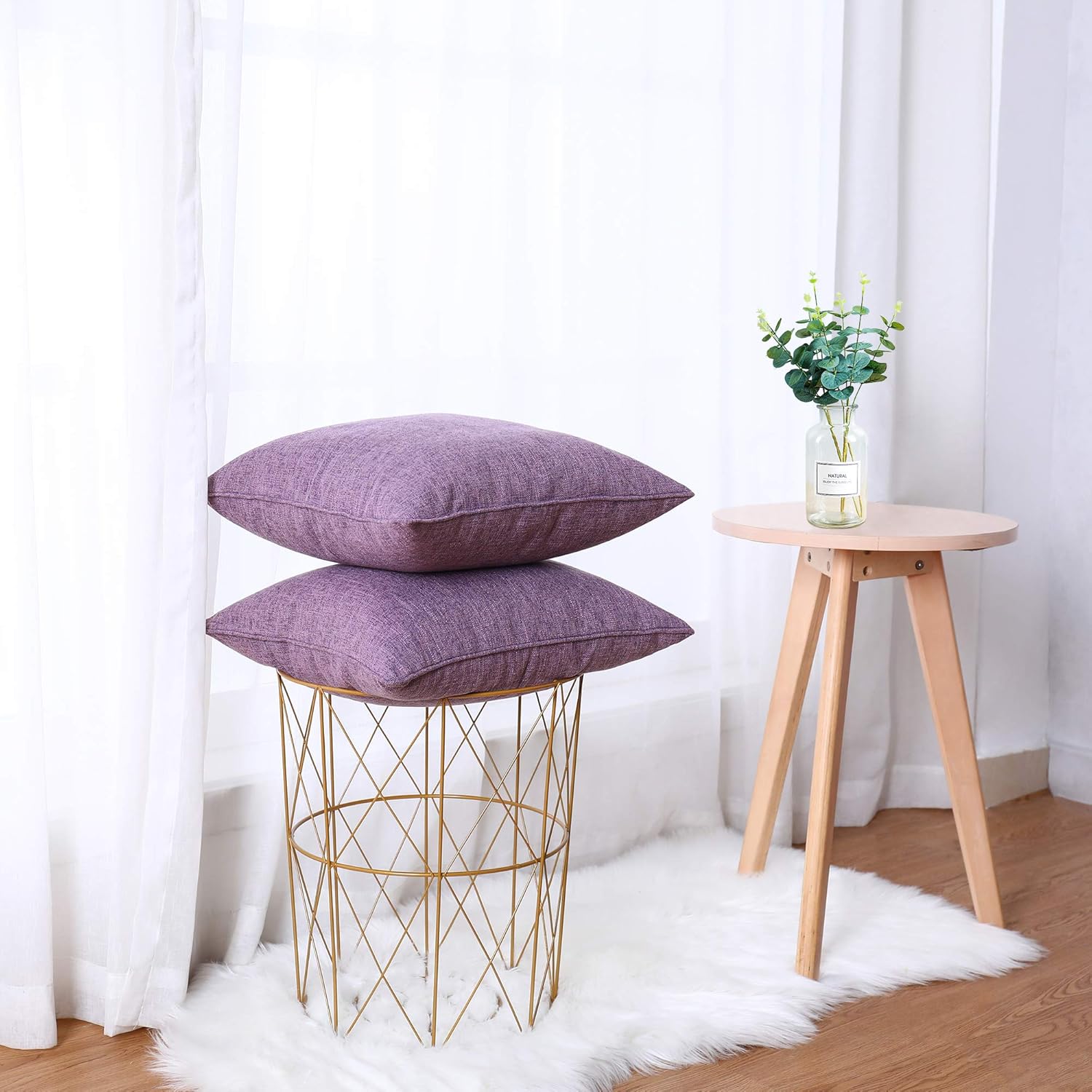 HPUK Linen Throw Pillow Covers Pack of 2, 18x18 Inch Accent Cushion Covers for Living Room, Bedroom, Decorative Solid Color Pillow Covers for Couch, Sofa, Chair, Lavender Mist - Image 8