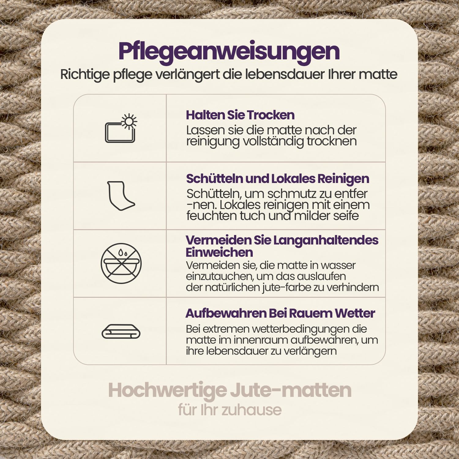DEXI Schmutzfangmatte 60 x 90 cm, rutschfeste Fußmatte aus Natürlicher Jutefaser, wasserabweisender Fussmatte Türmatte für Innen- und Außenbereich, Eingang, Terrasse, Balkon, Braun