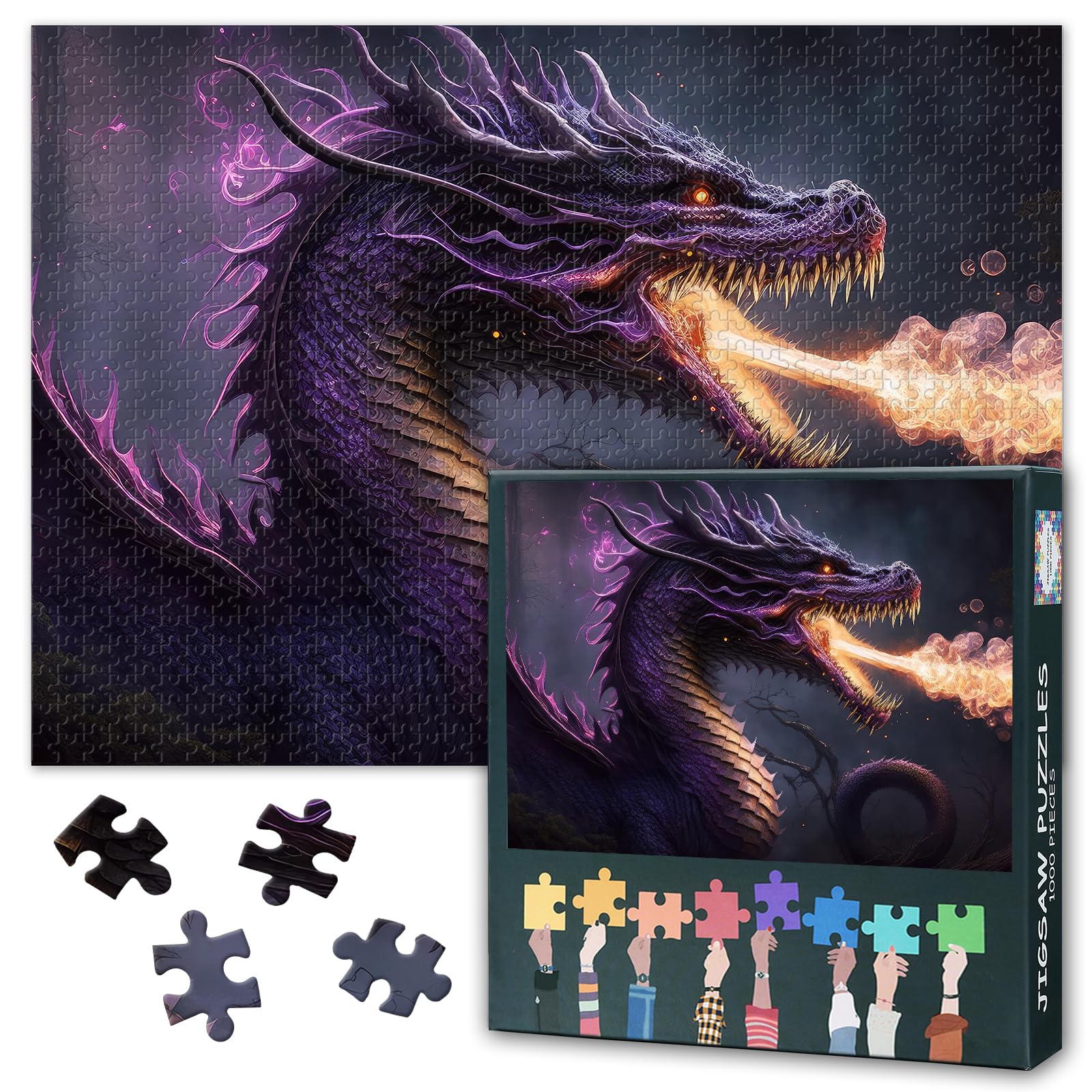 Jigsaw Puzzles for Adults 1000 Winged Fire Dragon, Difficult Challenging Puzzles for Adults Purple Dragon Art, Family Educational Game & Unique Living Room Decor Gift (27.5"x19.7") โ image 1