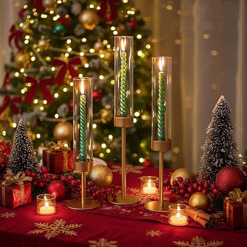 Miniatura 1 de Juego de 3 candelabros altos de cristal de huracán para bodas, decoración de Navidad, mesa de comedor, centros de mesa de fiesta