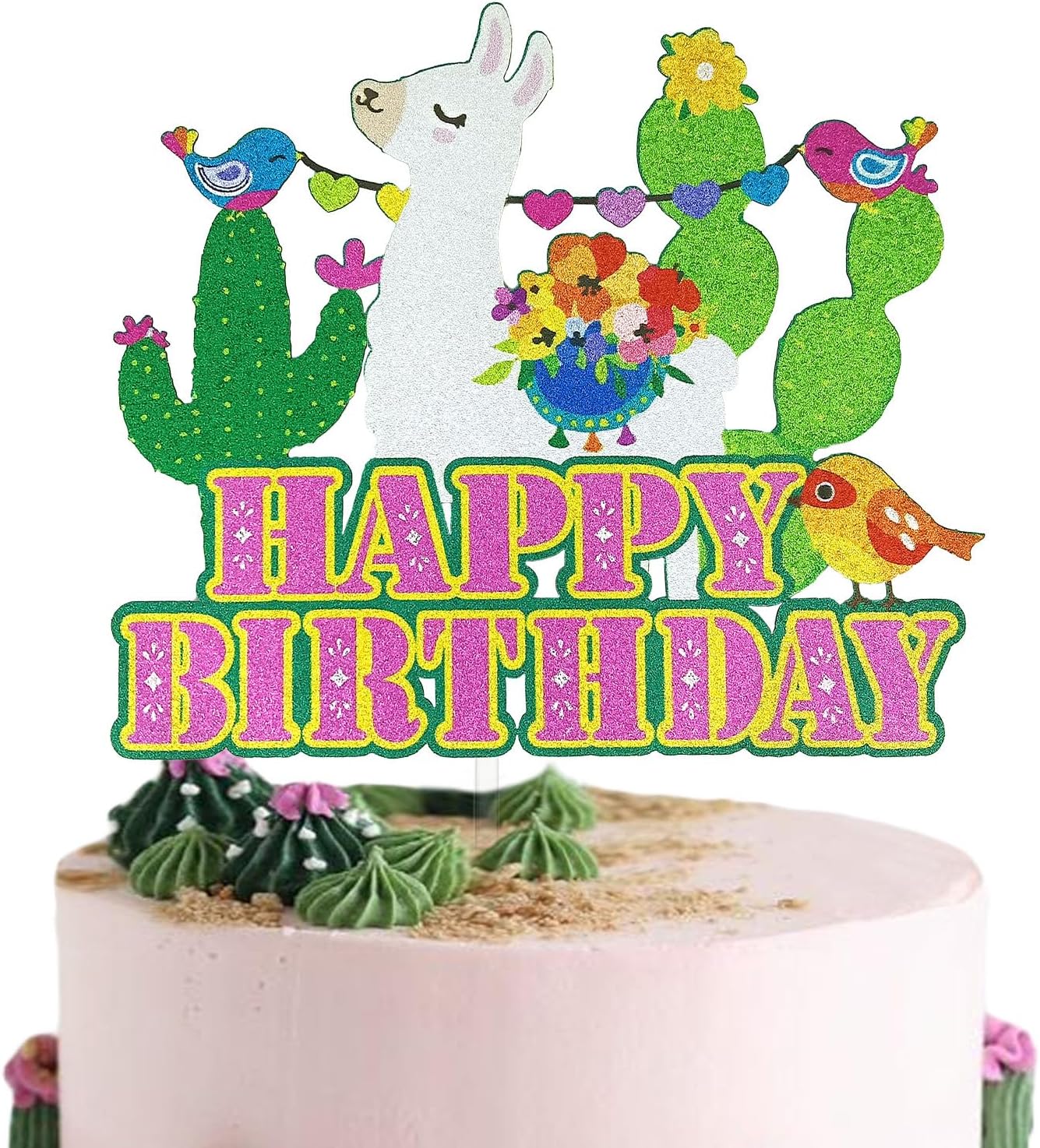 Festus Llama Cactus Cake Topper, Cute Llama Alpaca Birthday