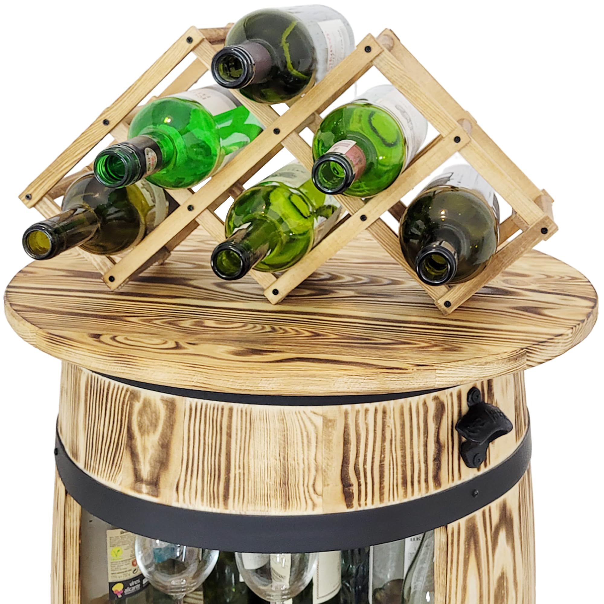 weeco Barile di vino con top blat e portabottiglie – Armadietto per vino – Tavolo da bar in legno – Barile di legno – Portabottiglie per vino – Tavolo da 80 x 50 cm