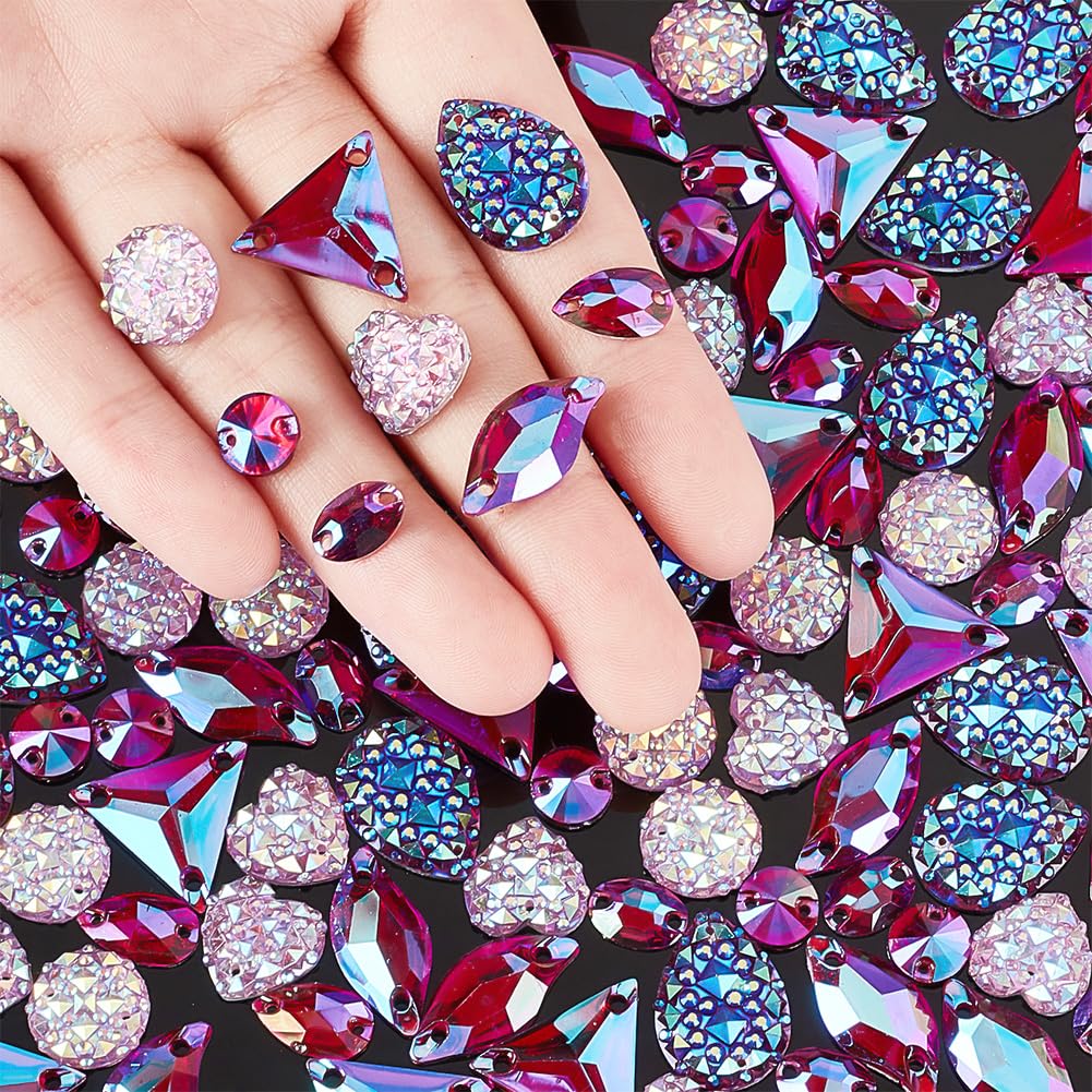 PandaHall 160 pezzi Strass da Cucire Sfaccettati in Vetro Cristallo con Griffe a Cuore Rotondi Ovali Gemme per Decorazioni Fai da Te Vestiti Abiti Scarpe Borse