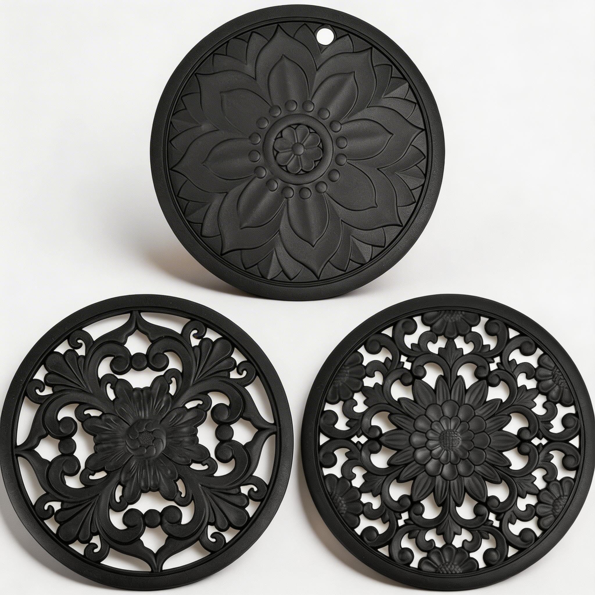 Xygobla Silicone Trivet Mat,3 Pack Silicone Trivets for Hot Pans and Pots Multi-Use Hot Pads Non Slip Heat Resistant Pot Holders for Dishes, Pots and Pans,Protect Dining Table Countertops Tablecloth
