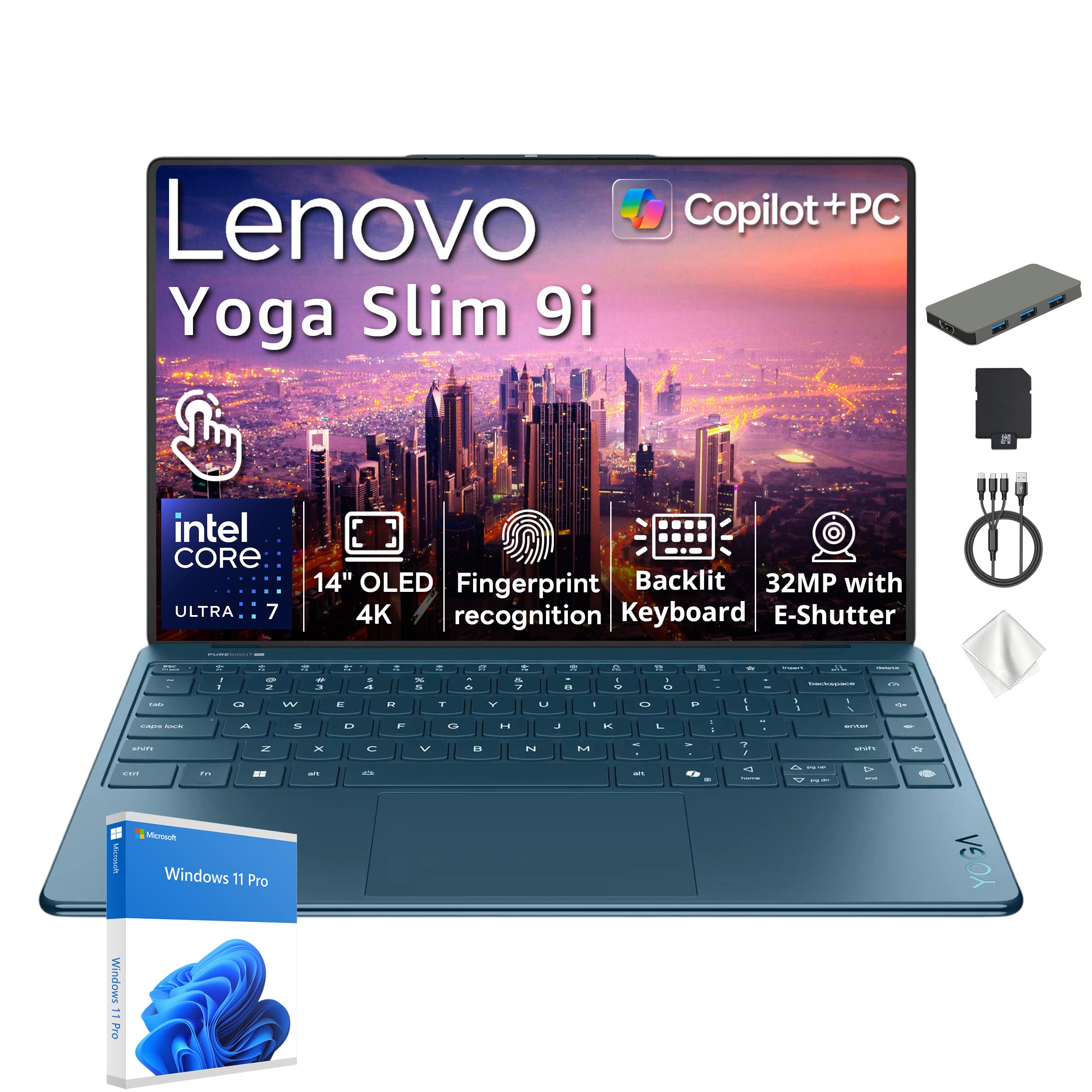 Yoga Slim 9i 14" 4K OLED Touch Laptop, Intel Ultra 7 258V, 32GB RAM, 2TB Storage(1TB SSD+…