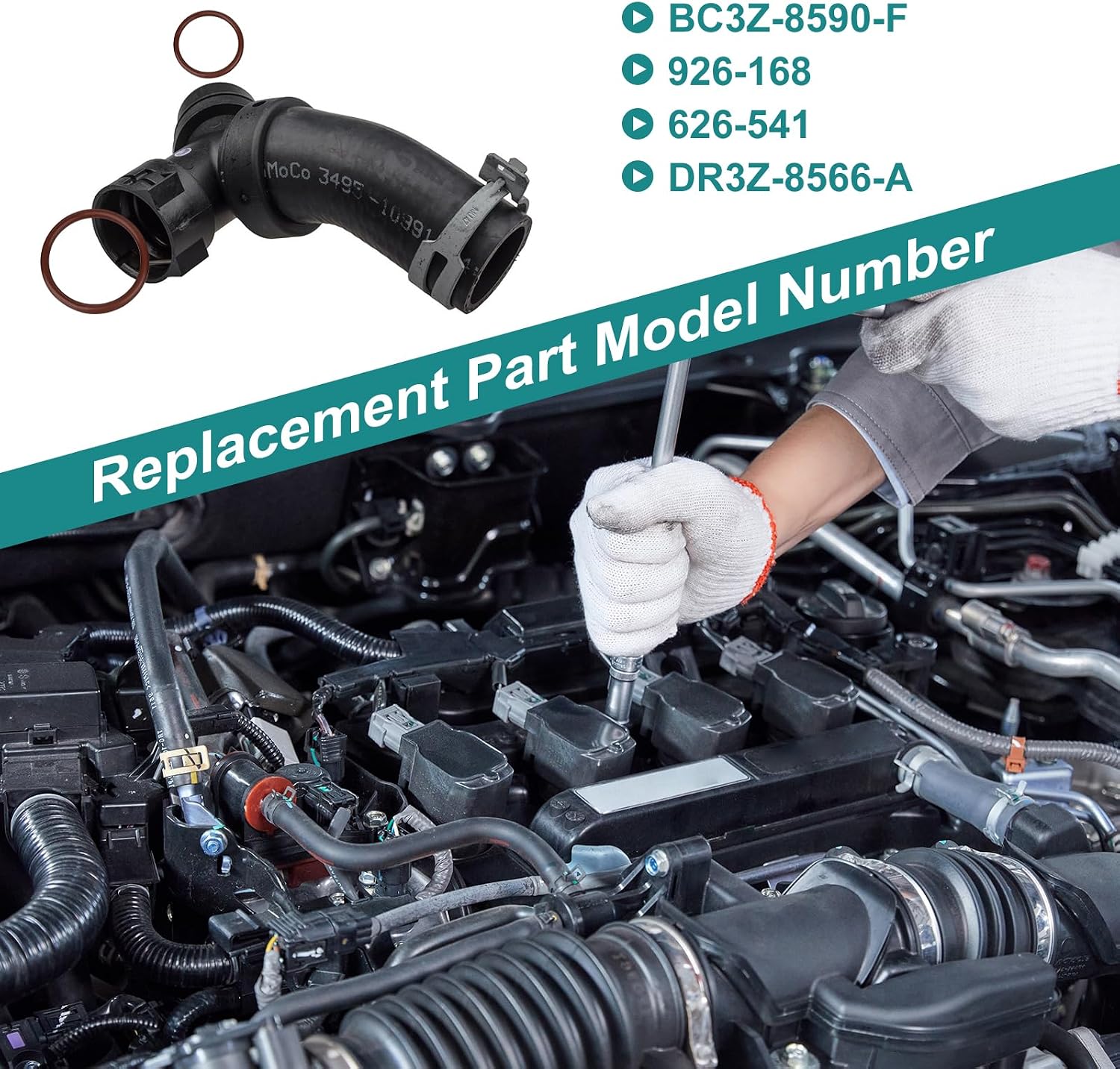 926-168 Fluorocarbon O-ring Set,Engine Radiator Hose and T-Pipe coolant Leak Repair Replacement CompatiblewithFordF-150F-250/350/450/550SuperDuty&Mustang(2011-2018) ReplaceBC3Z-8590-F&DR3Z-8566-A
