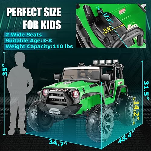 Miniatura 3 de Hikole Auto de paseo para niños de 24 V, camión de 2 plazas para niños con potente motor de 2 x 200 W, batería de 9 Ah, 3 velocidades, suspensión de