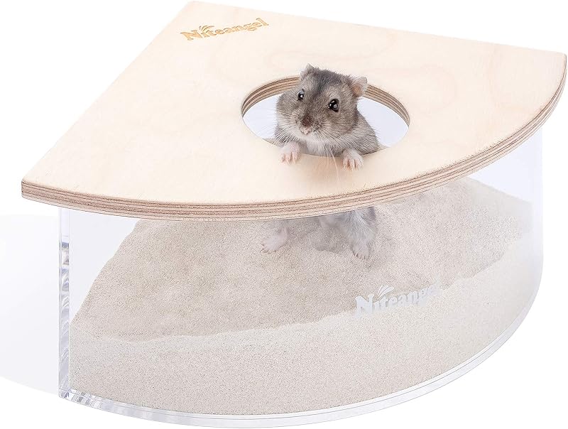 Niteangel Caja de baño de arena para animales: - Baño de arena acrílico para bichos y recipiente de arena para hámsteres, ratones, lemming, jerbos u otras mascotas pequeñas (triángulo, madera de abedul) | Critter acrílico visible, baño de arena, cuarto de ducha y contenedor de arena de excavación para hámsteres, ratones, Lemming, jerbos u otras mascotas pequeñas