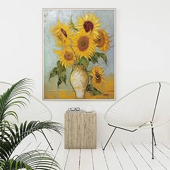 絵画 sunflower Amazon.com: ZXHYWYM Sunflower Canvas Wall Art Vintage