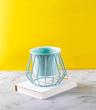 Nurturing Green Mint Green Metal Stand with Planter (Style: Diamond | Size: 4.5 X 6.5 Inch) | Small Metal Stands for Table Top | Flower Pot Stand | Indoor Plant Stand, Blue - image, photos