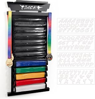 Tilhumt 12 Belts Karate Belt Display Rack with Photo Shelf, Felt Taekwondo Belt Display Rack Martial Arts Belt Display for Adults TKD, BJJ