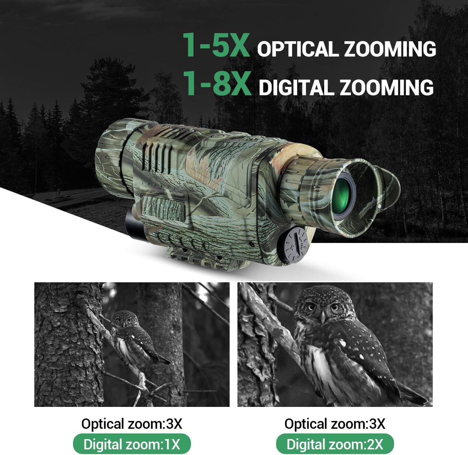 Exclusive Discount 50% Price 32G Night Vision Monocular,Rechargeable 5-8X40 Digital Telescope for Adult Photo/Video Recording Playback Outdoor Hunting Security Surveillance (Camouflage)