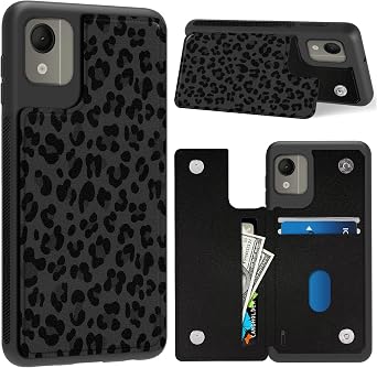 for Nokia C110 N156DL Case, Black Leopard Print Design for Nokia C110 Wallet Phone Case with Card Holder Slot Leather Kickstand Dual Magnetic Clasp Flip Cover for Women Men