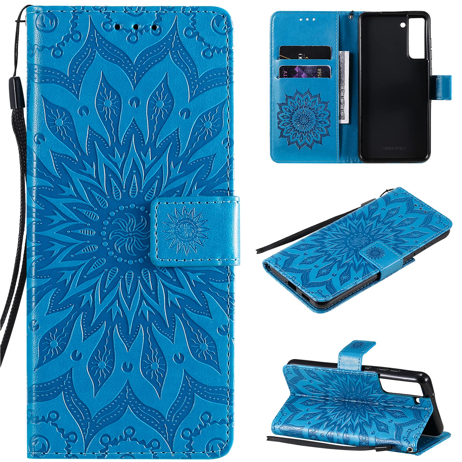 Case for Samsung Galaxy S21 FE 5G, Sun Flower Design Premium PU Leather Wallet Flip Case with Card Slots Closure Stand Function Folio Shockproof Full Protection Case Compatible with Samsung S21 FE 5G