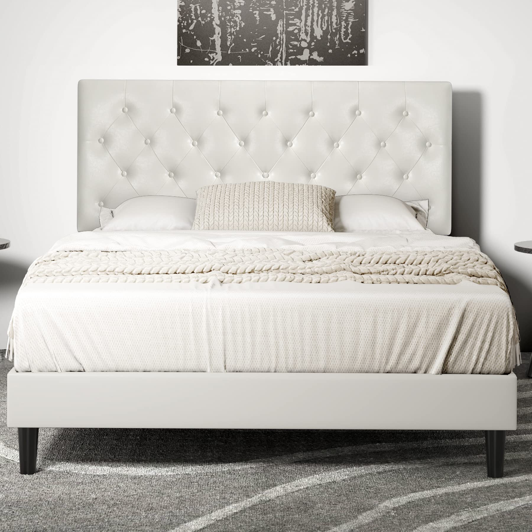 Buy IMusee King Size Faux Leather Upholstered Platform Bed Frame with