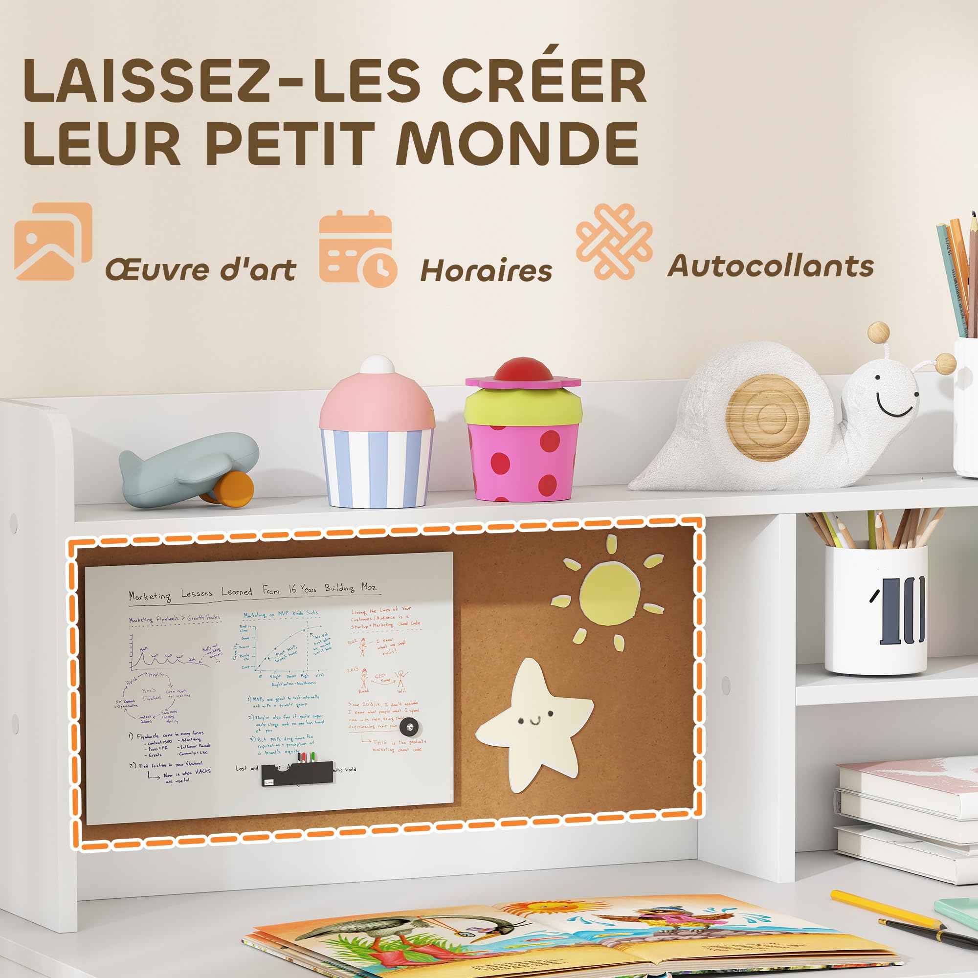 AIYAPLAY Bureau Enfant avec Chaise, Table Enfant et Chaise, 3-12 Ans, 90,2x48,1x90,8cm, Blanc