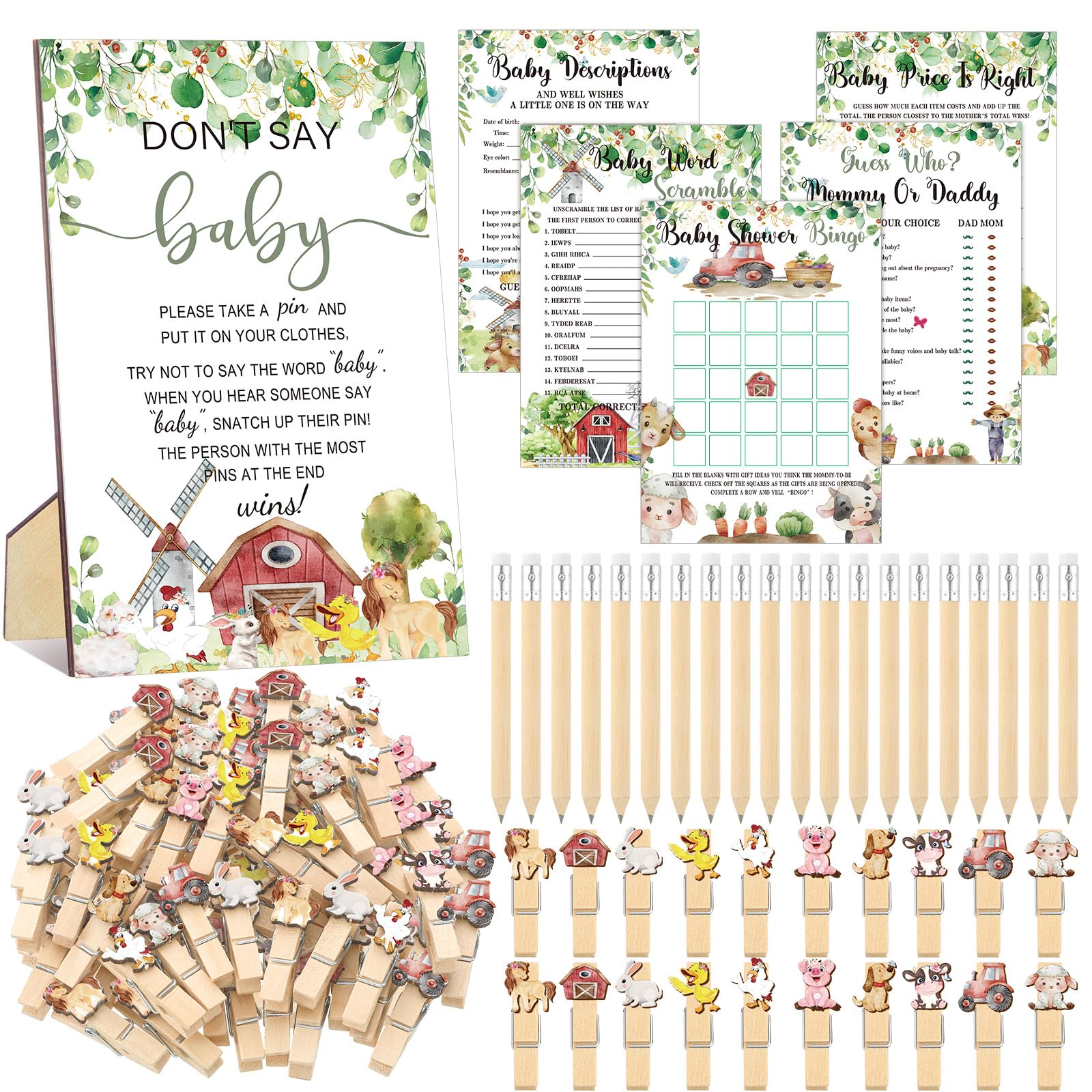 Patelai 321 Pcs Baby Shower Games Supplies, Farm Animal