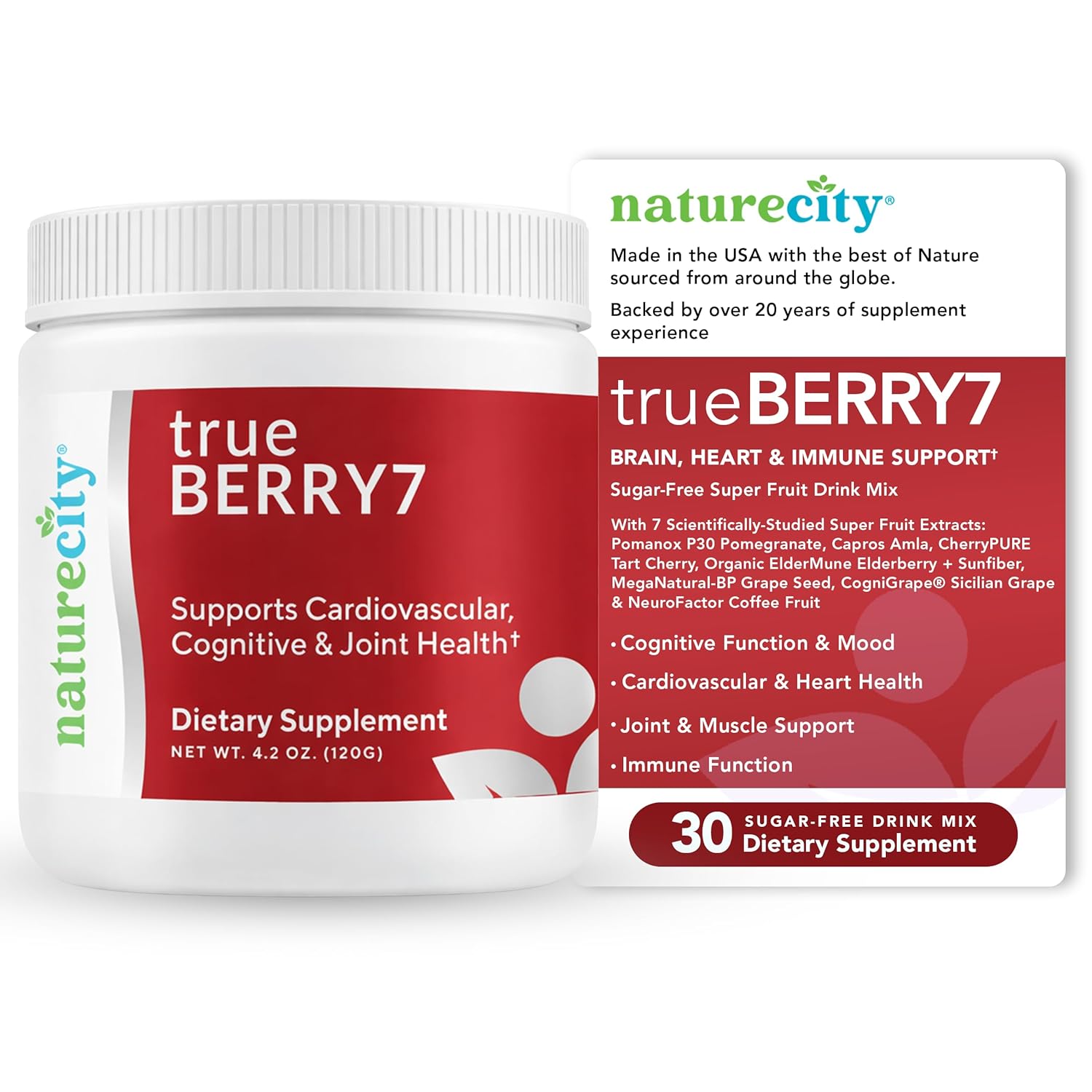 NatureCity True-Berry-7 Super Polyphenol Fruit Blend Drink Mix - Immune Support Supplement with Organic Elderberry Extract Antioxidants Supplement - 7 Scientifically Backed Ingredients (30 Servings)