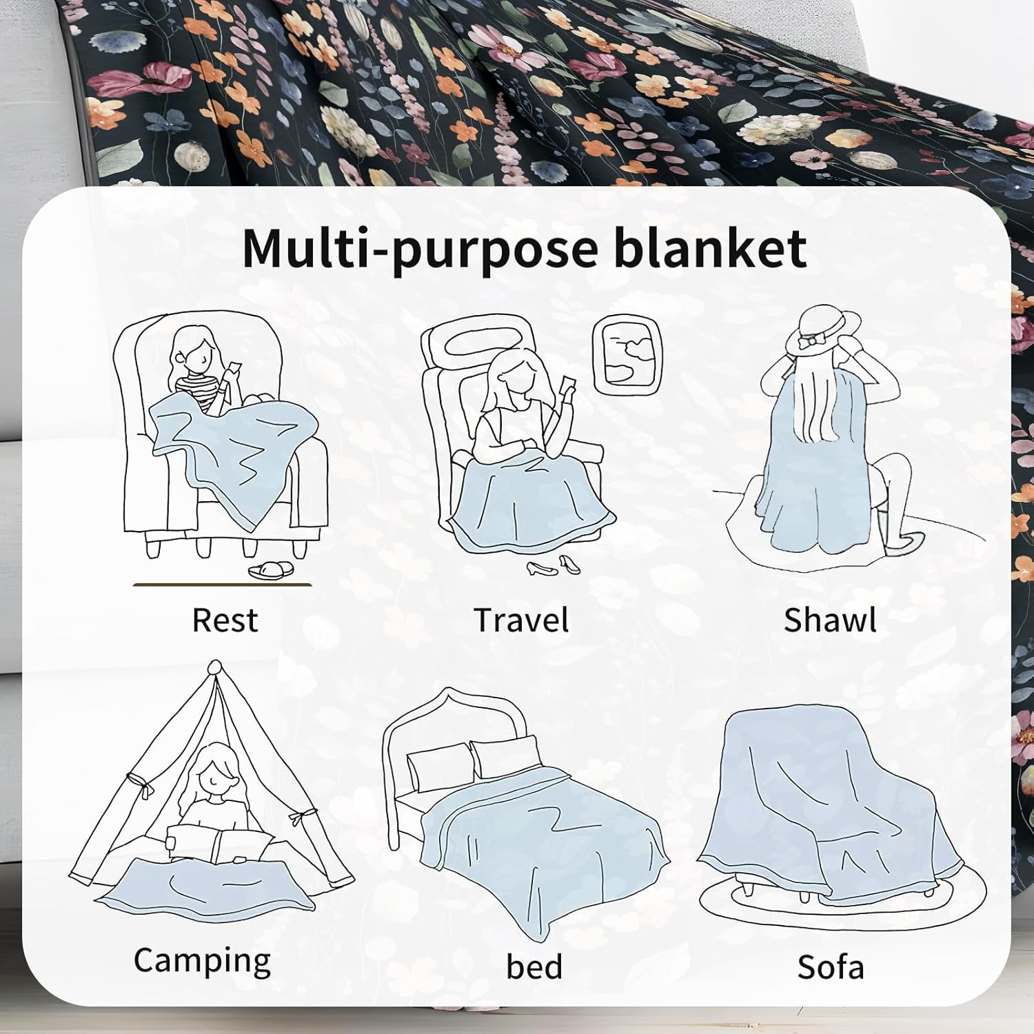 Throw Blanket for Couch, 300GSM Warm Soft Cozy Flannel Blanket, Cute Blanket for All Seasons Bedroom Home Decor Gifts, Watercolor Boho Leaf 50x60 Inches