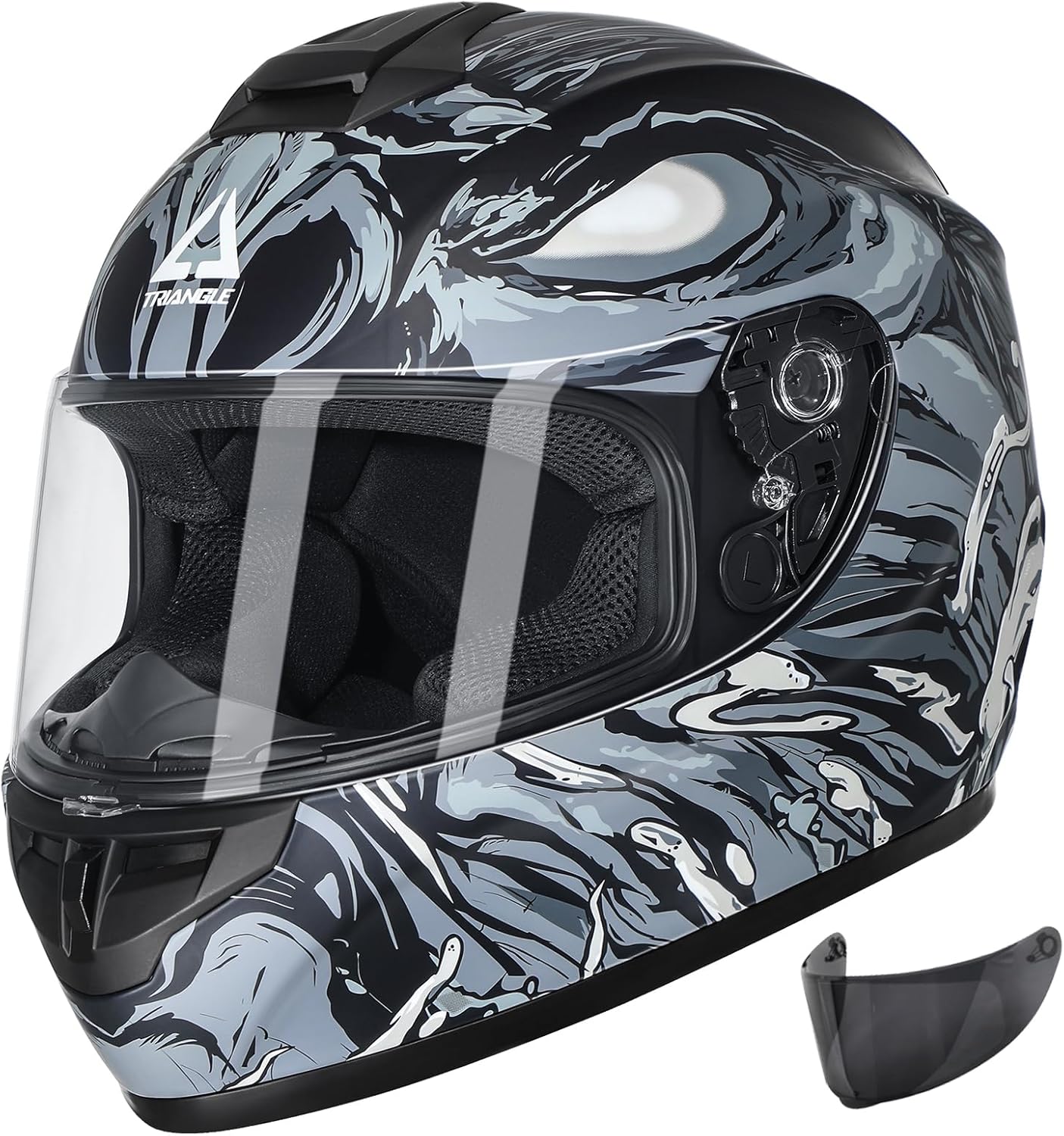 TRIANGLE Motorcycle Helmets Full Face Helmet for Adult Men Women with Tinted and Clear Visor DOT Approved (Gray, Medium) Medium Gray