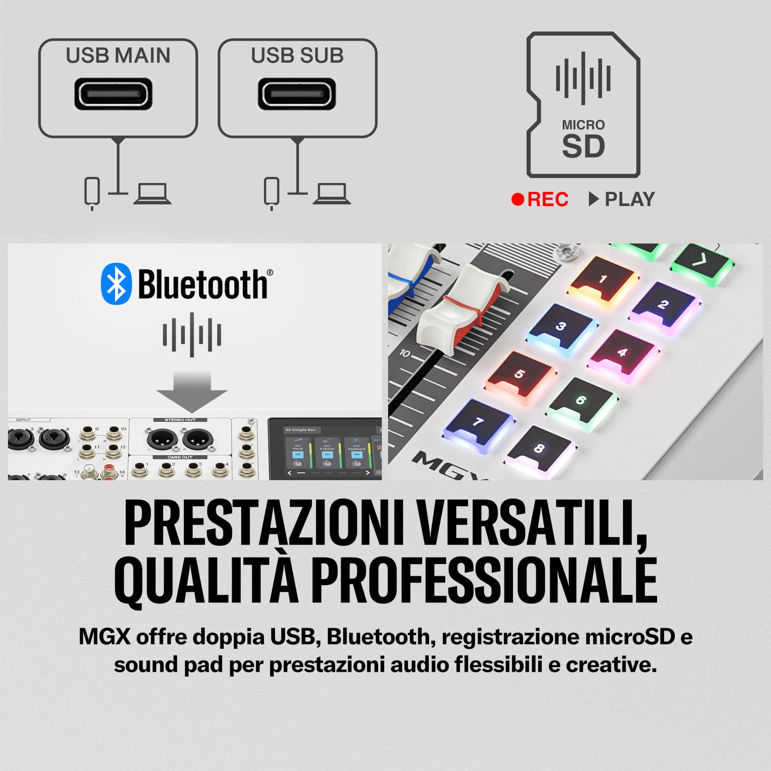 YAMAHA MGX16 Console di Mixaggio Digitale con LCD Touch, Bluetooth, Nero | Mixer Versatile con Doppia USB, microSD e Connettività I/O Estesa