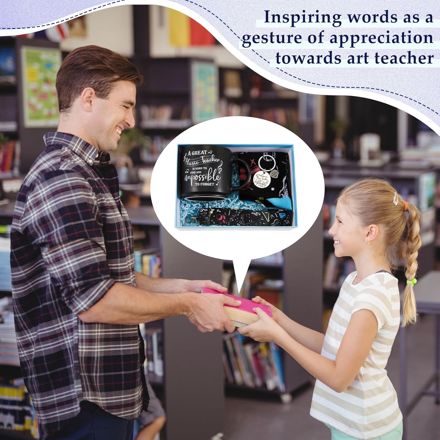 4 Pcs Christmas Music Teacher Appreciation Gifts Set Include Coffee Mug Novelty Socks Keychain and Lanyards for ID Badges Thank You Teacher Gifts for Women Men - Image 6