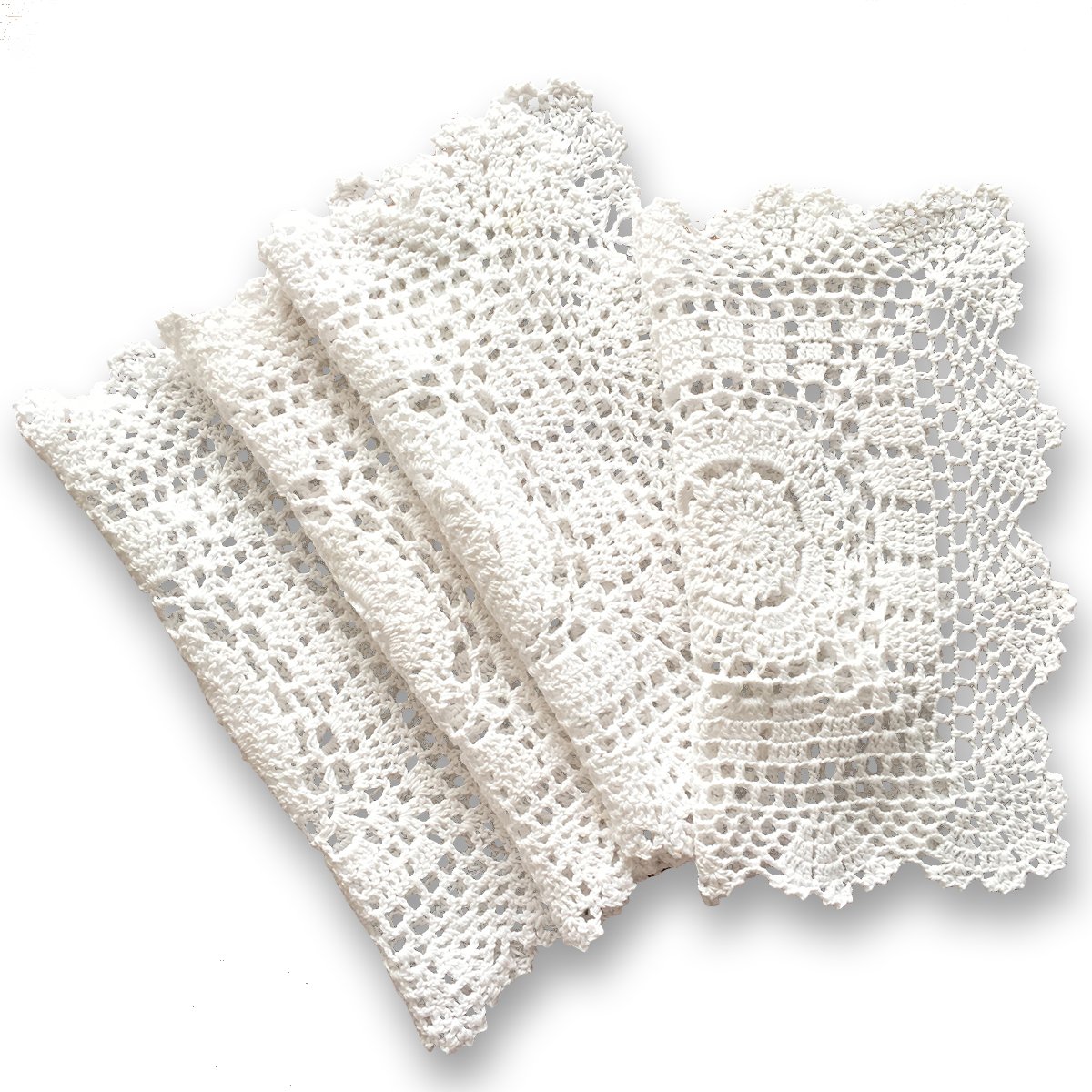 gracebuy7-11 Inch Square HANDMADE Crochet Lace Placemats Coasters Pack Set 4PCS (White, 11 inch)