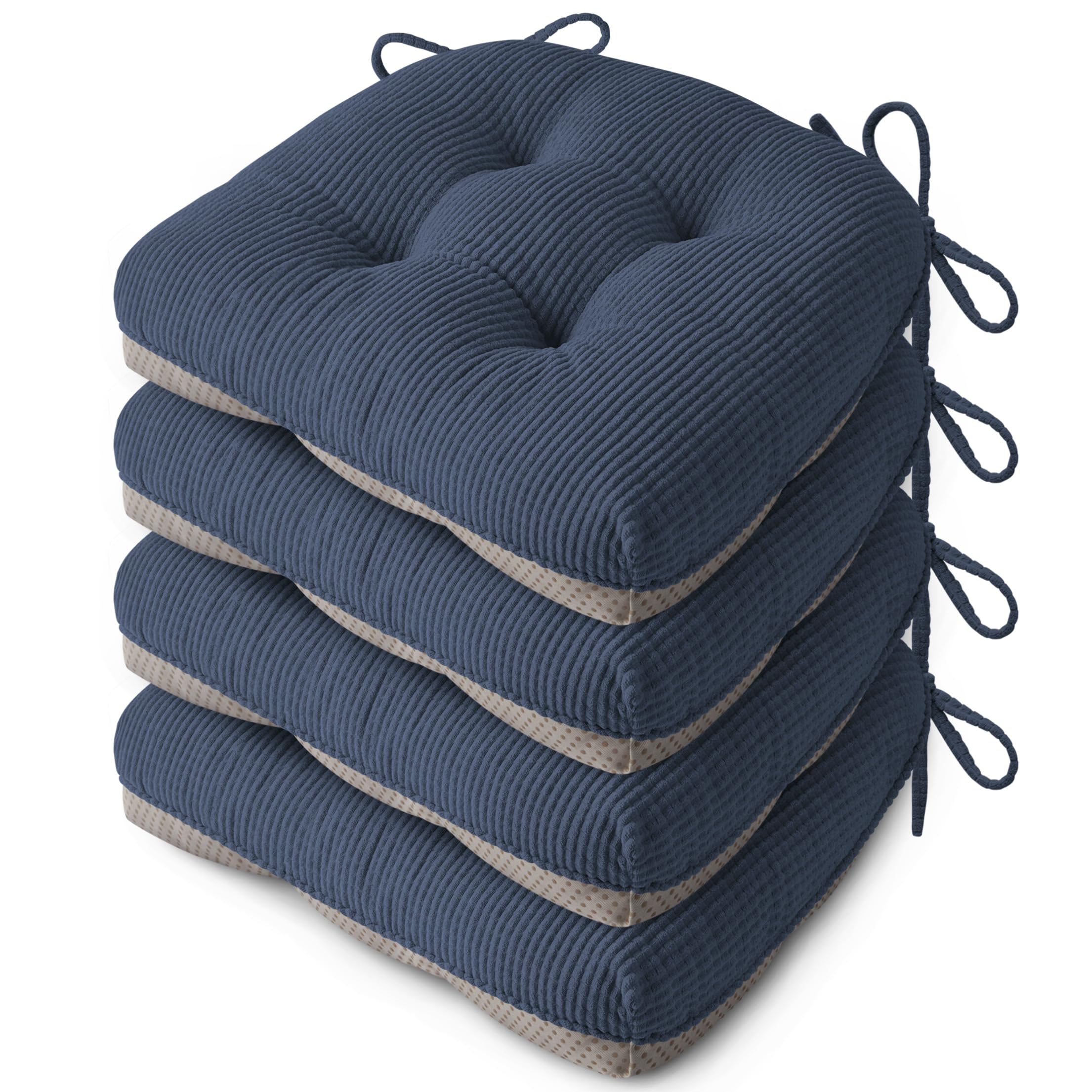 FlyGulls Seat Cushions for Dining Chairs, Anti Slip Kitchen Chair Cushions Set of 4, Soft Dining Seat Pads 18"X16.5"X3"/46X42X8cm, Blue
