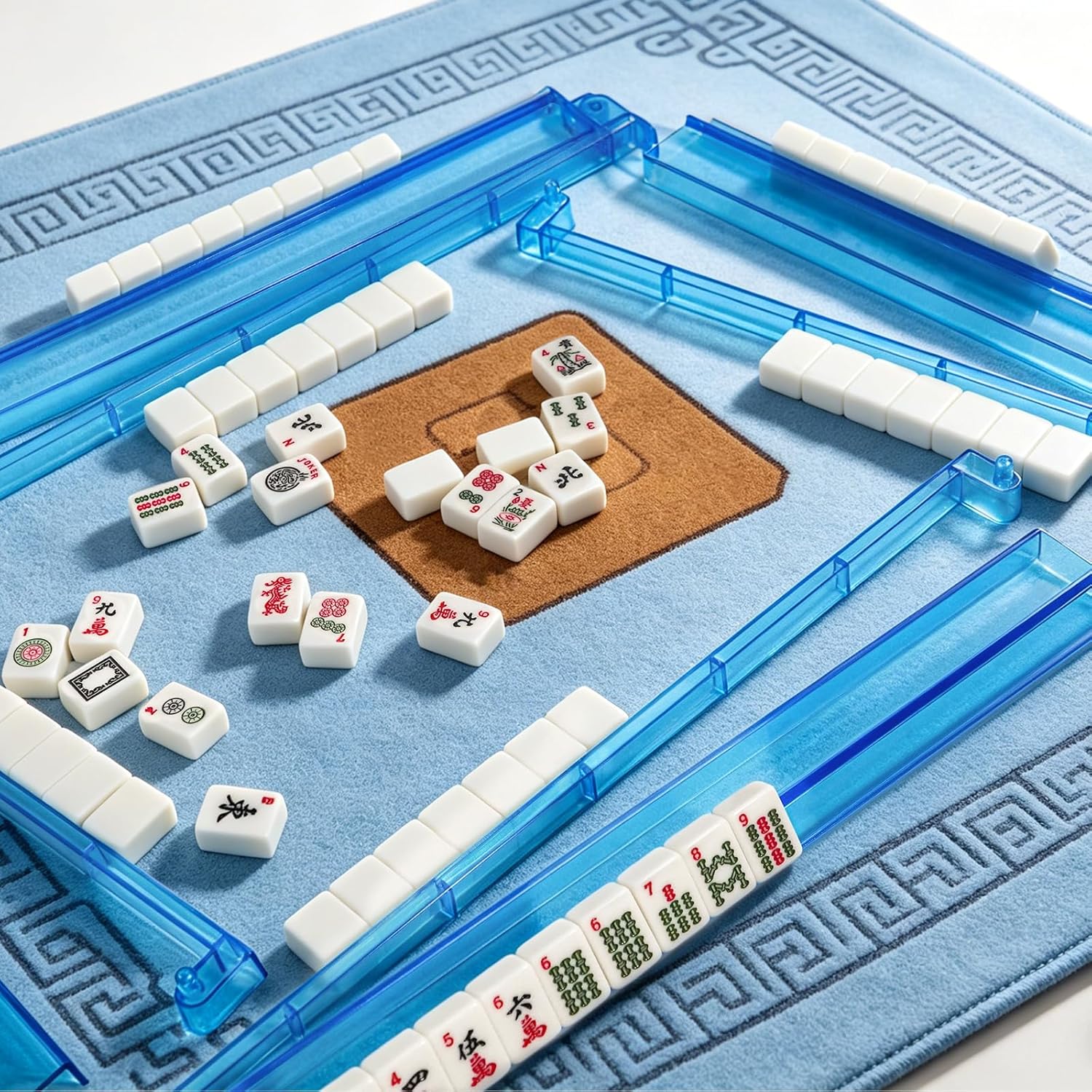 EMTK Mahjong Set with 166 Tiles, Complete Portable Kit Includes Purple Velvet Case, Dice, Wind Indicators, Racks & Pushers – for American Style Play, Family Game， Travel, Gift for Adults & Seniors