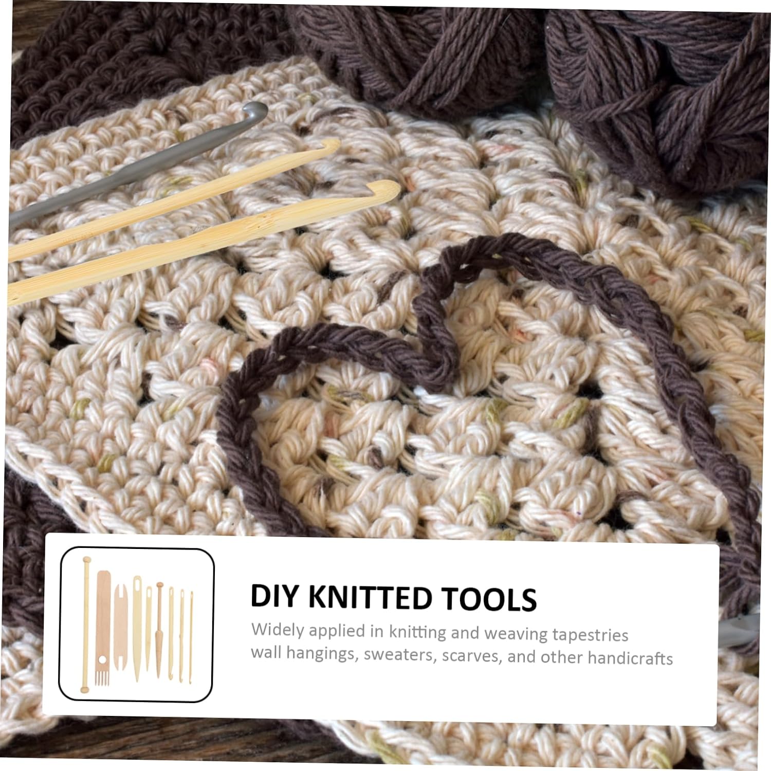 Gogogmee Wooden Crochet Needles Set Loom Accessory for Beginner Yarn Weaving Tapestry Knitting Tools