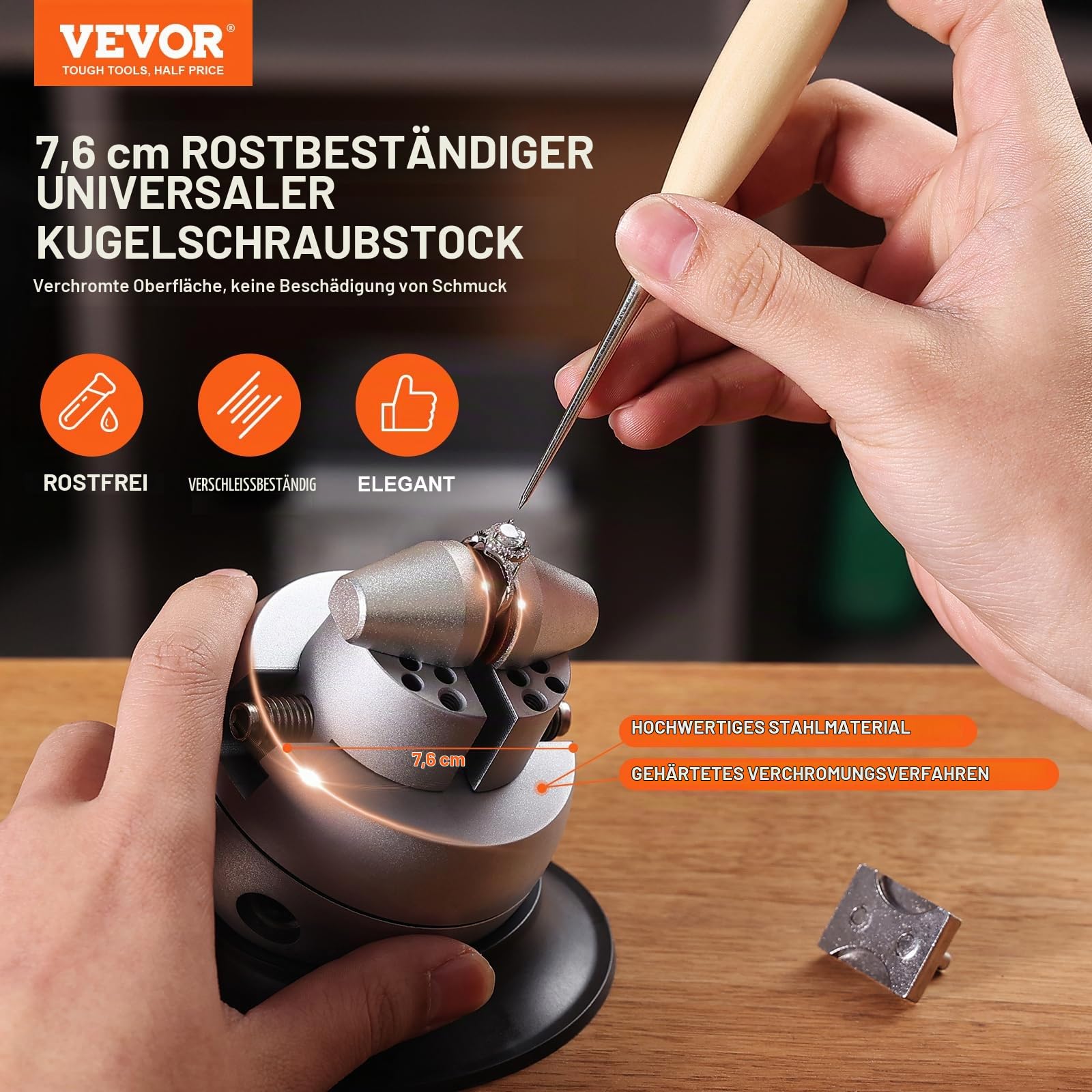 VEVOR Schmuck Kugelschraubstock Kugelschraubstock Gravierwerkzeug 78 mm Kugeldurchmesser, Jewellery Ball Vice Engraving 54 mm Max. Öffnung Professionelles Kugelschraubstock Werkzeug Verchromung