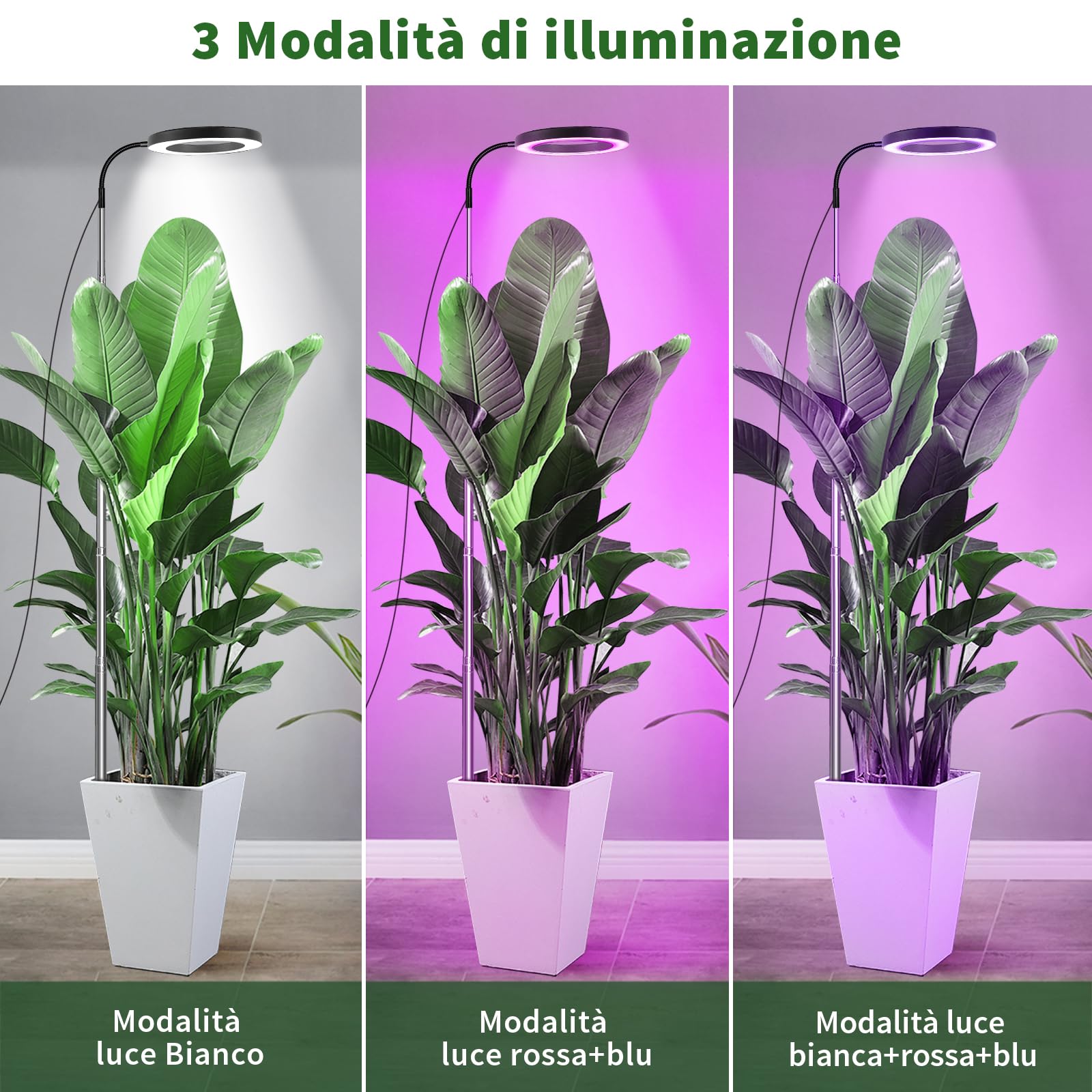 Lampada Per Piante, 72 LEDs Luce Di Coltivazione a Spettro Completo, Grandi 160cm Luce Per Piante Da Interno Regolabile in Altezza Con Timer 3/9/12H, Collo d'oca a 360°, 10 Luminosità, 3 Modalità