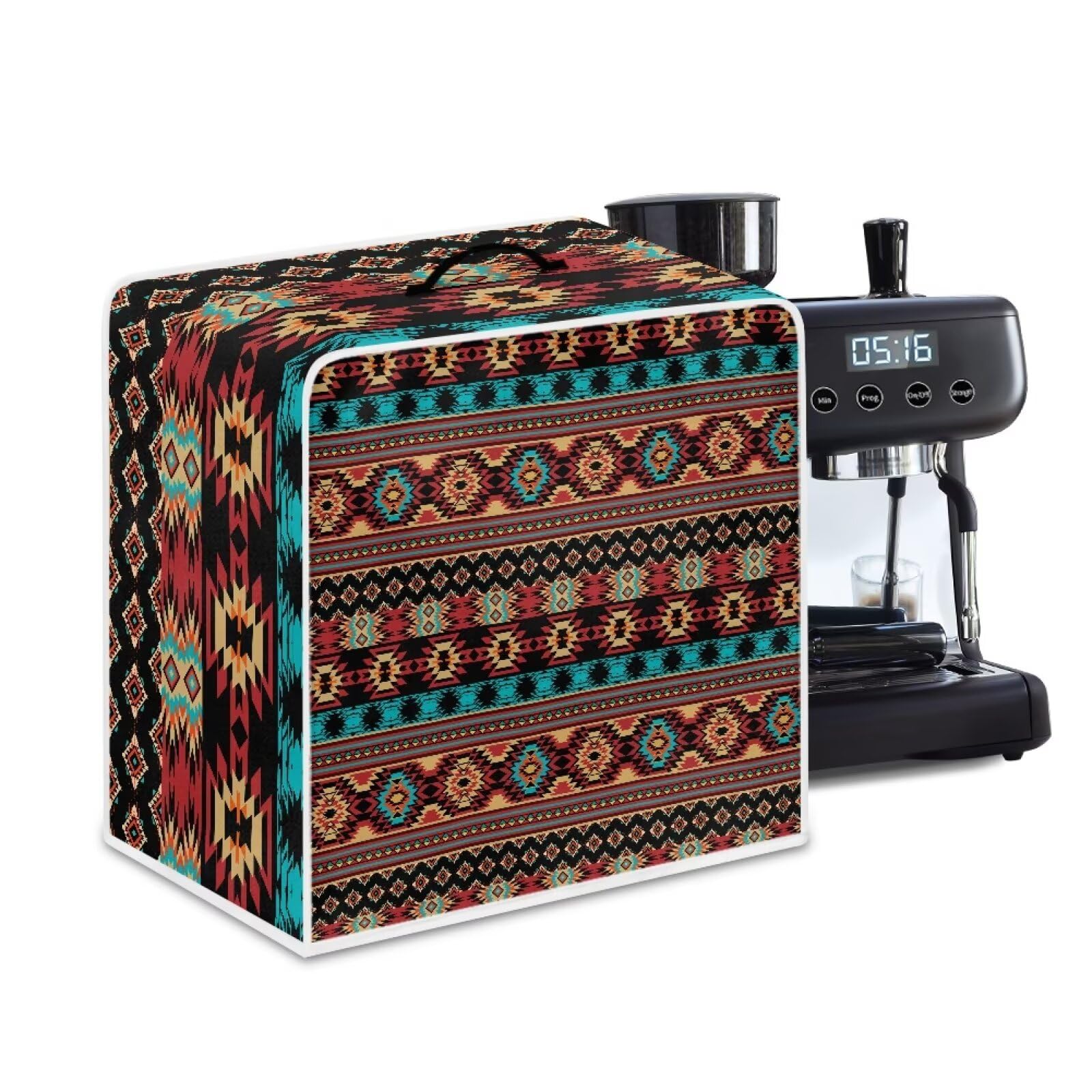 Aztec Style Coffee Maker Cover For Kitchen With Top Handle Waterproof Dust Appliance Cover Suitable For Most Coffee Machine Models Tribe Pattern
