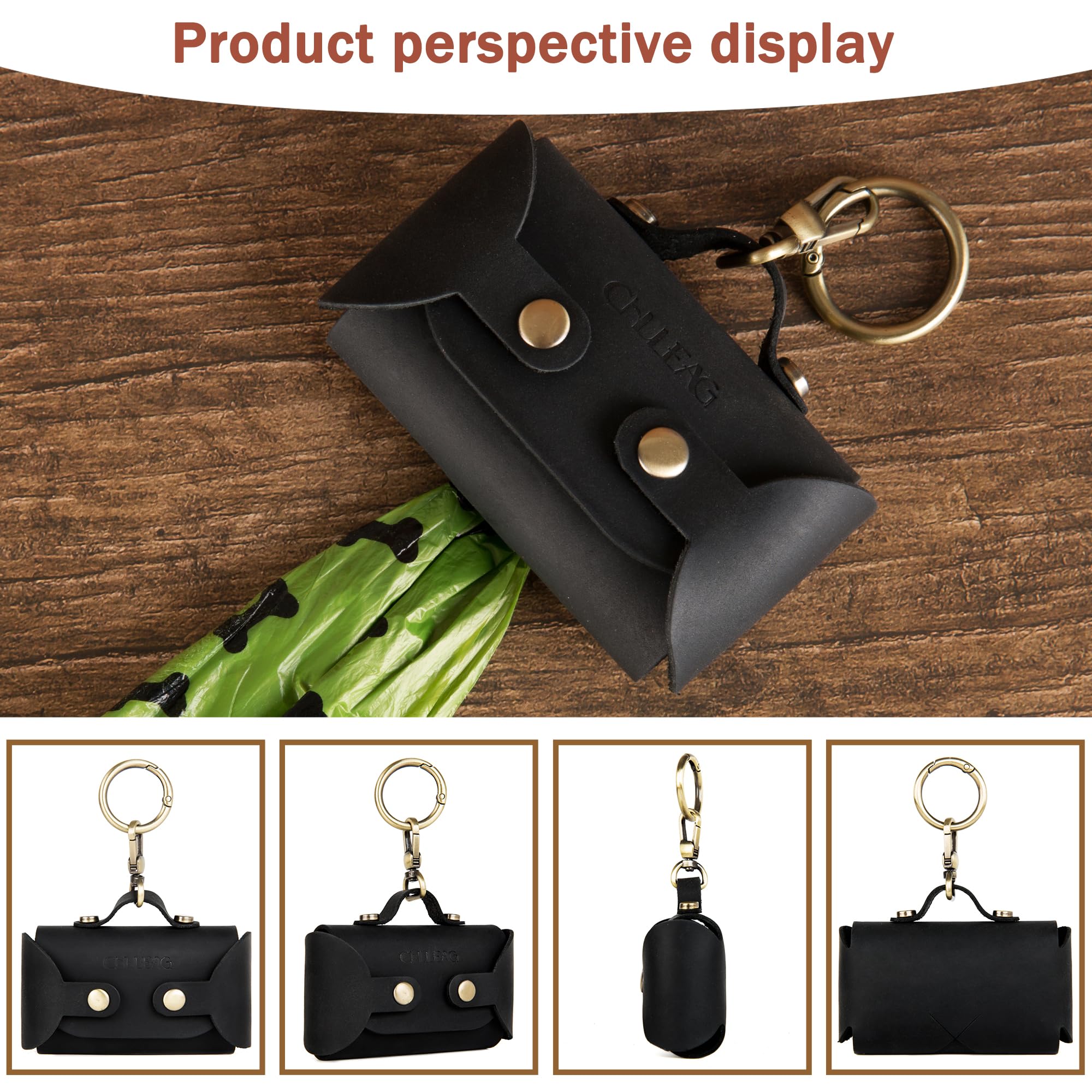 Dispensador de bolsas de piel para excrementos de perro hecho a mano con accesorio para cinturón, duradero, elegante soporte para bolsas de basura para perros, paseadores de perros, clip de