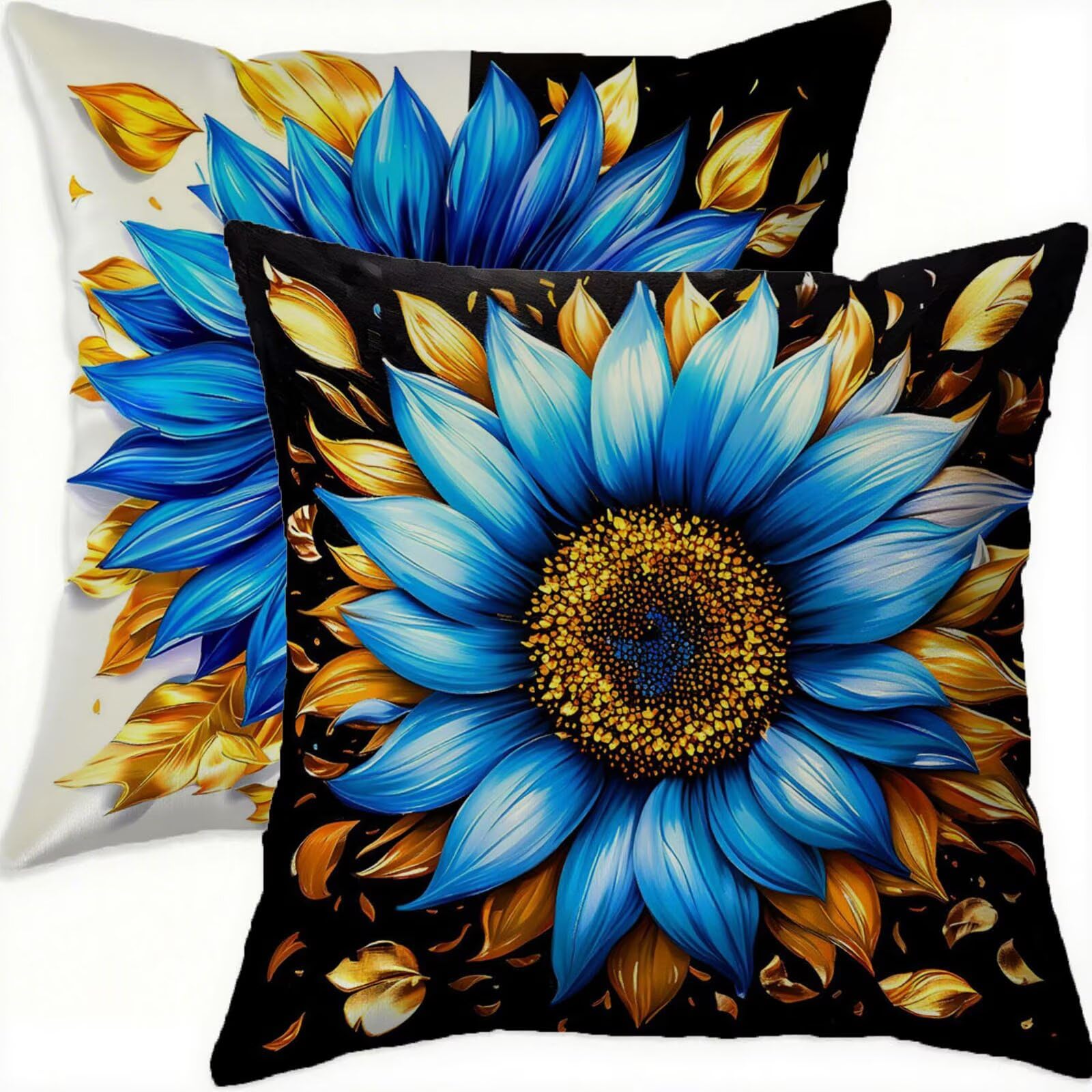 Housses de coussin bleu pour patio et canapé style tournesol 60x60