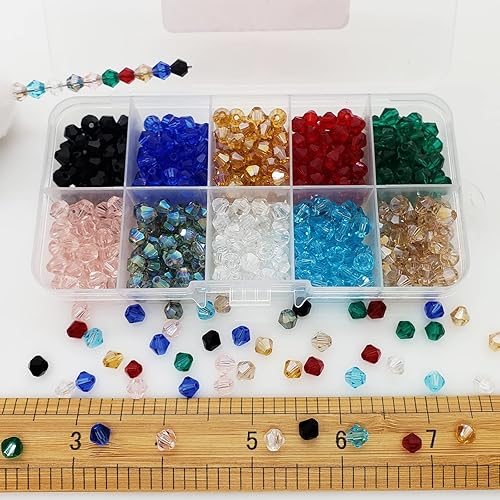 Miniatura 5 de 480 cuentas de cristal con forma de bicono facetadas de 0.236 in, cuentas espaciadoras de cristal para pulseras, collares, decoración a mano para