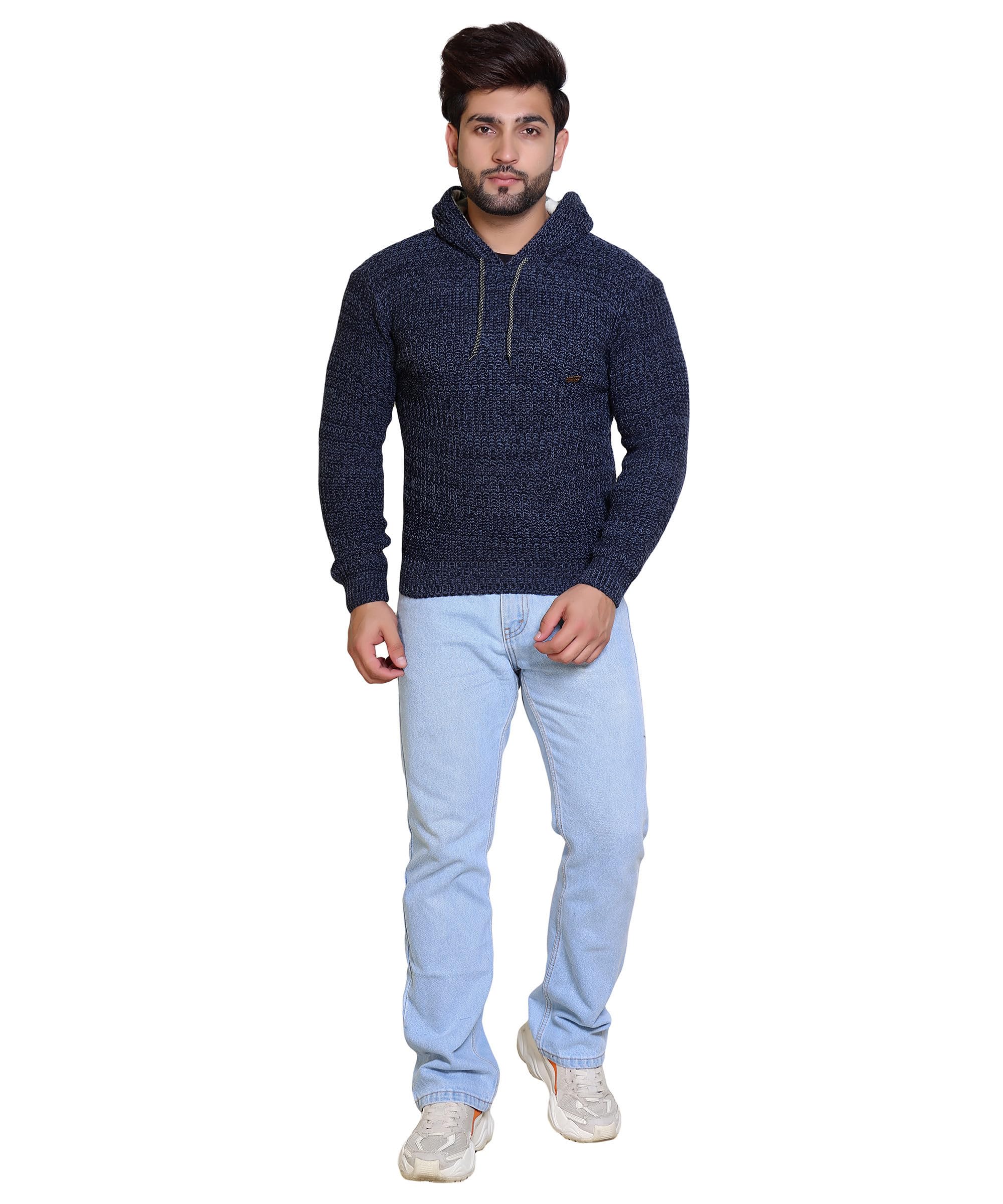 grand line Men Round Neck Solid Full Sleeve Woolen Winter Pullover Sweater Jackets | Blue, L-picture-15