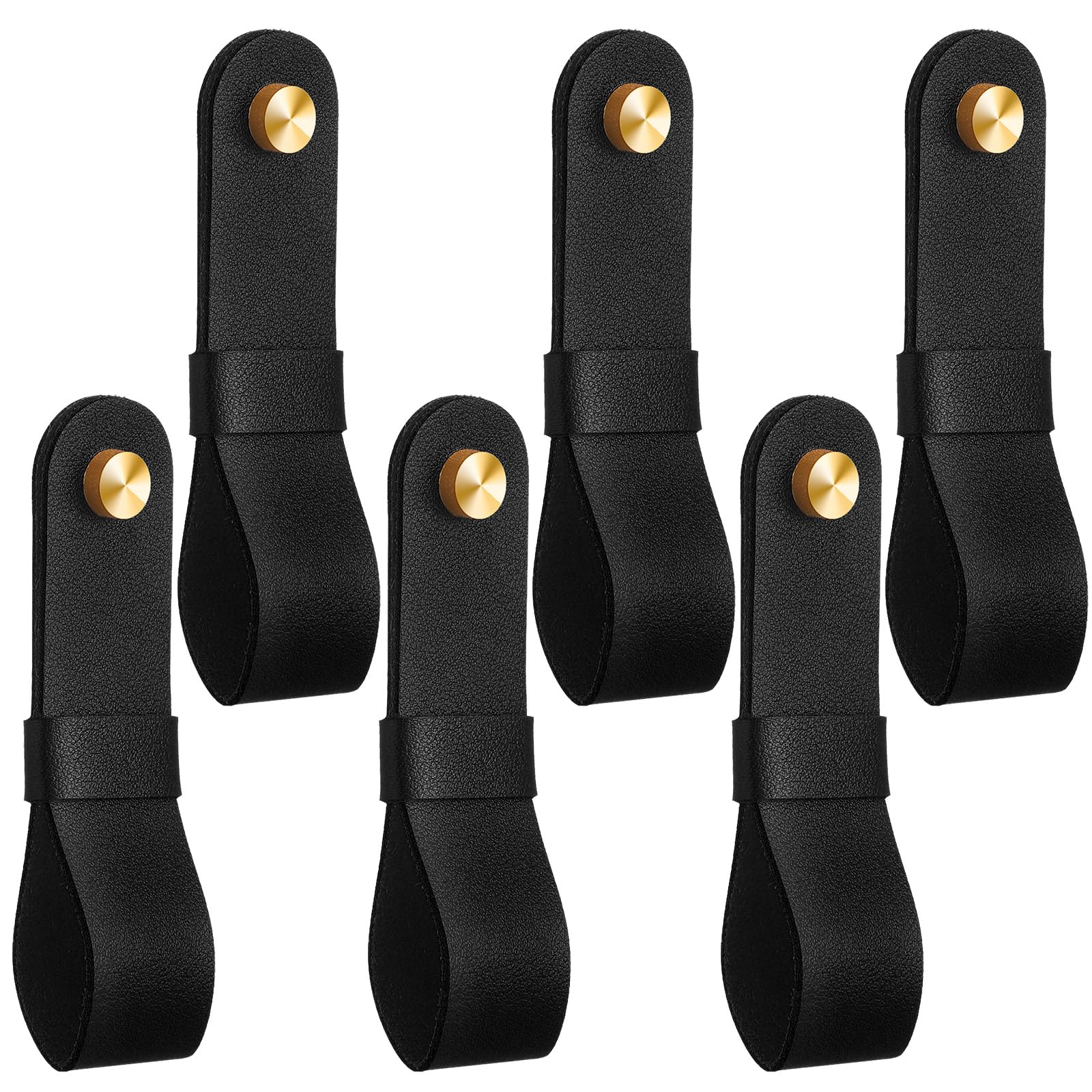 CroBlissful 6 Pcs Leather Curtain Rod Holders PU Leather Curtain Rod Bracket Mounted Loop Straps with Screws and Plastic Wall Plugs, Boho Pole Hanger Hook for Towel Oar Home Wall Display Decor (Black)
