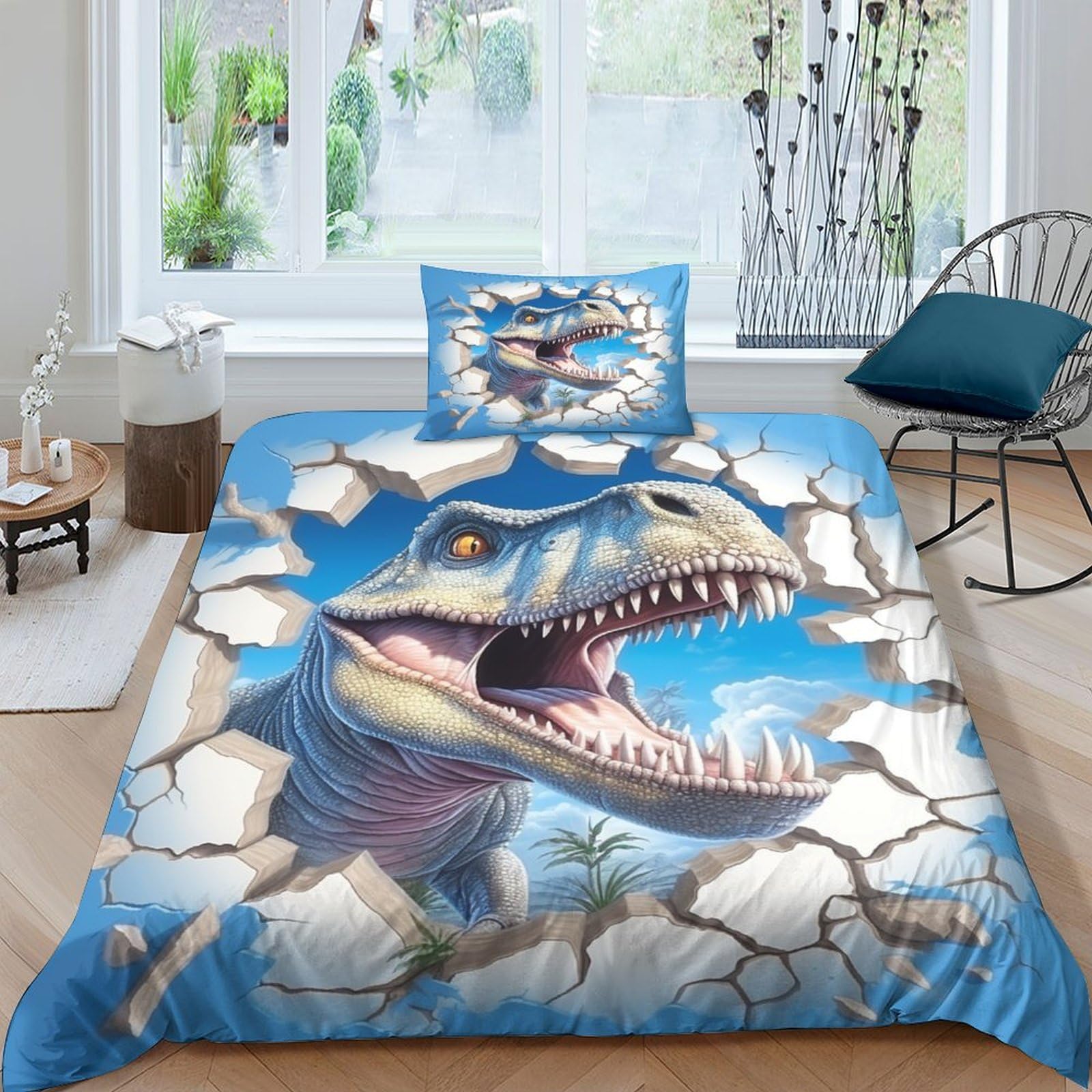 ENYISIYULO Dinosaur Duvet Cover Sets 3 PCS Hotel Quality Quilt Cover Bedding Set Bed Covers with Pillowcases with Zipper Closure Breathable Stylish Comforter Single（135x200cm）