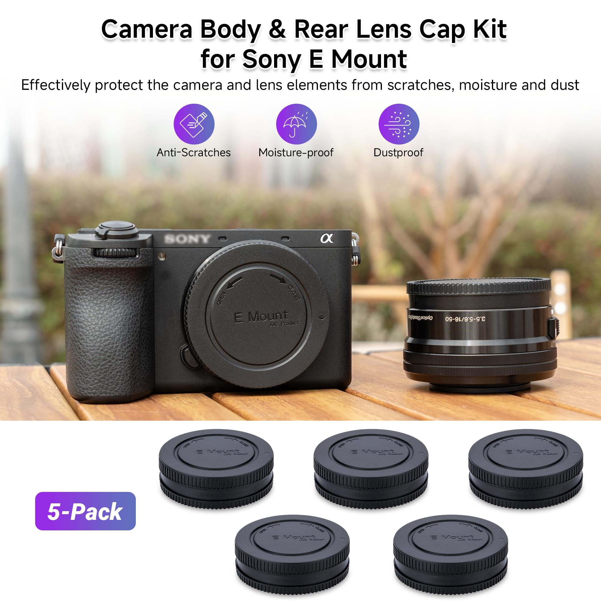 Jeu De 2 Capuchons De Corps Et Objectif Pour Appareils Photo Sony E-mount - Noir ABS, Compatible A7, A9, A6000, NEX